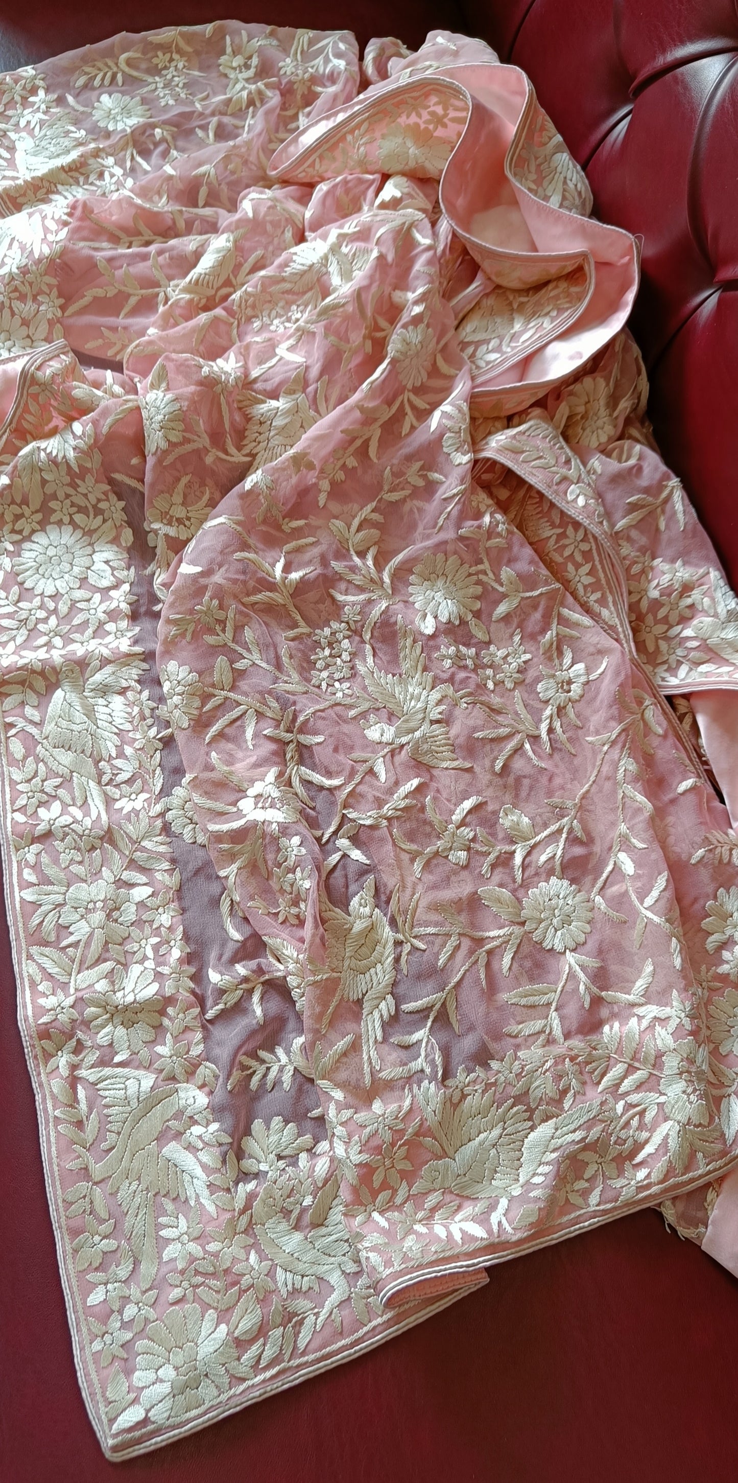 Pink Masterpiece Parsi Gara Dupatta Hand Embroidered