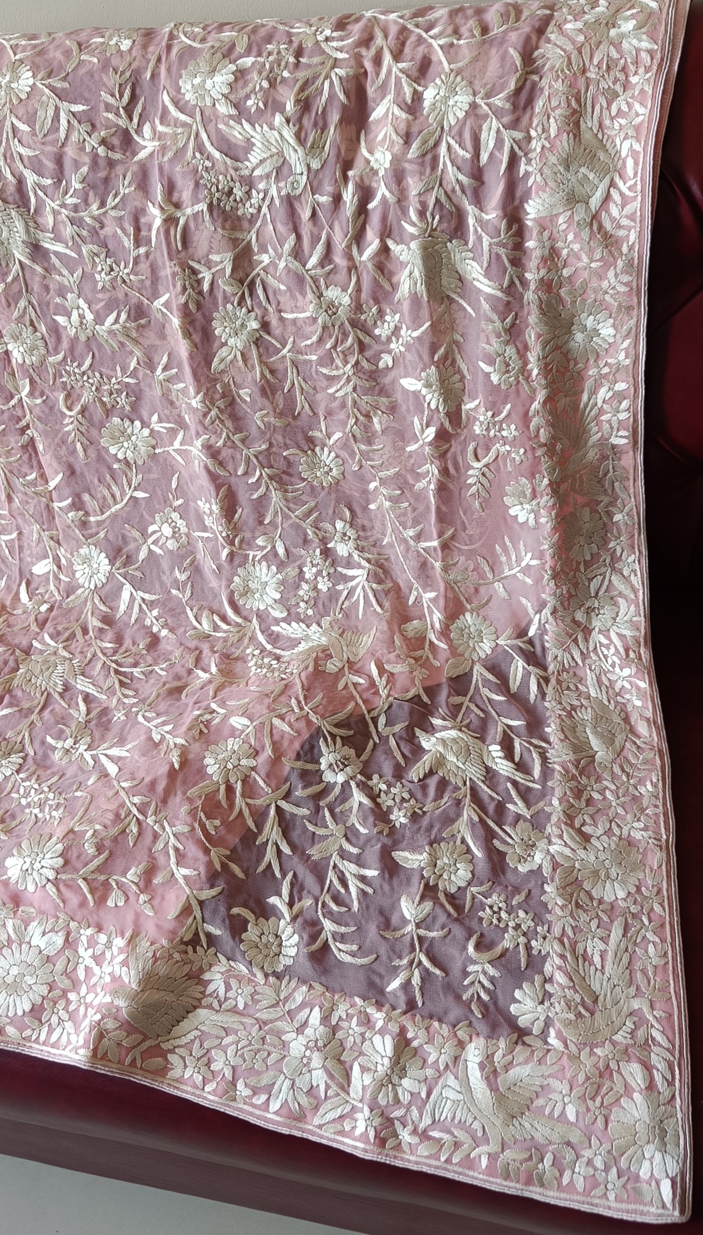 Pink Masterpiece Parsi Gara Dupatta Hand Embroidered