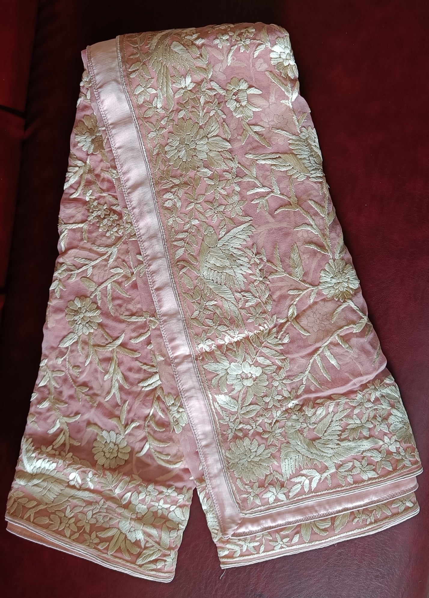 Pink Masterpiece Parsi Gara Dupatta Hand Embroidered
