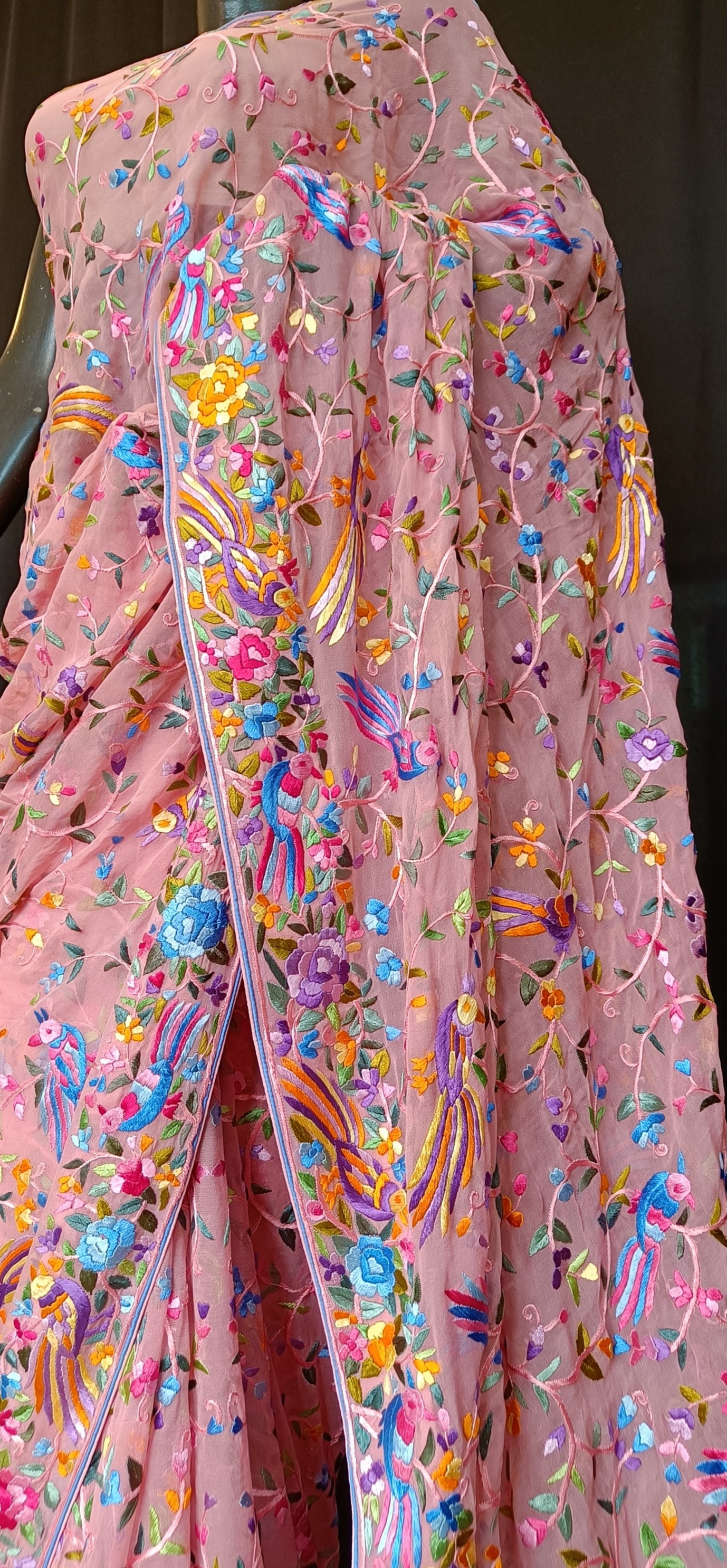 Gajri Pink Masterpiece Parsi Gara Pure Georgette Saree