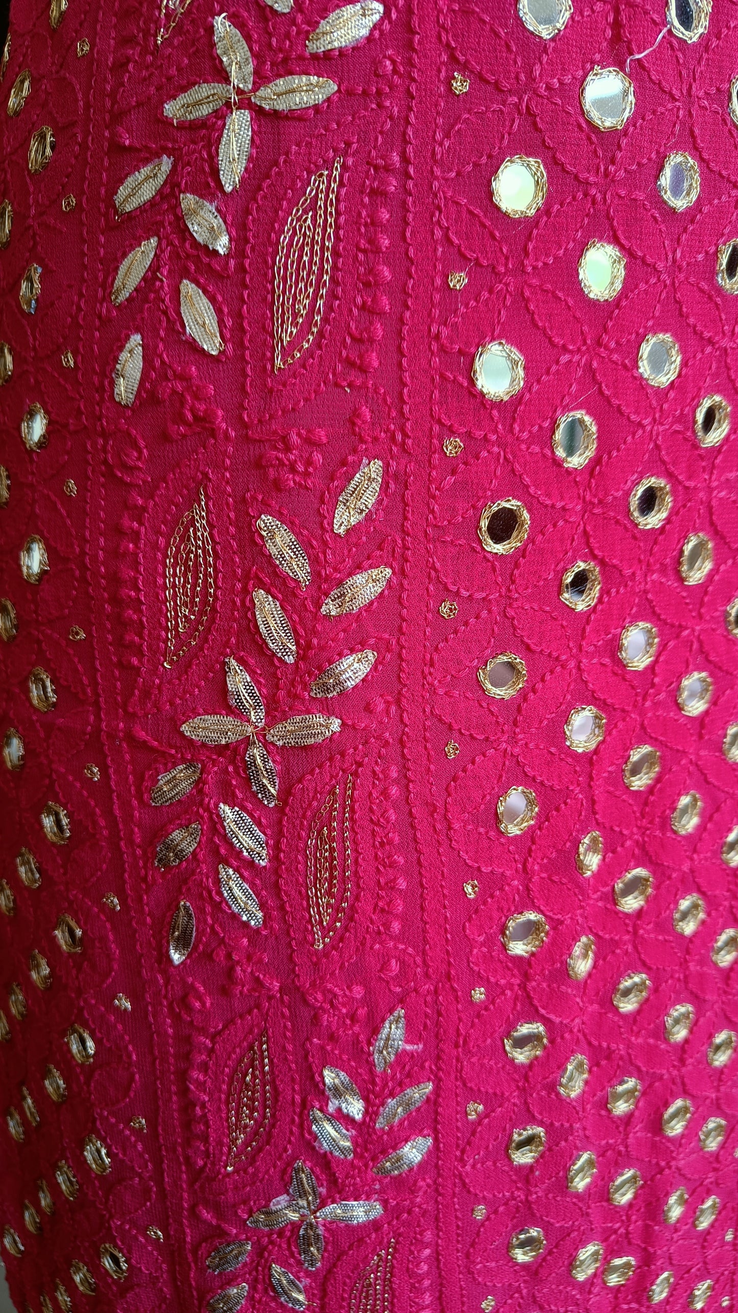 Rani Pink Chikankari mirror and gota patti kurta and Dupatta
