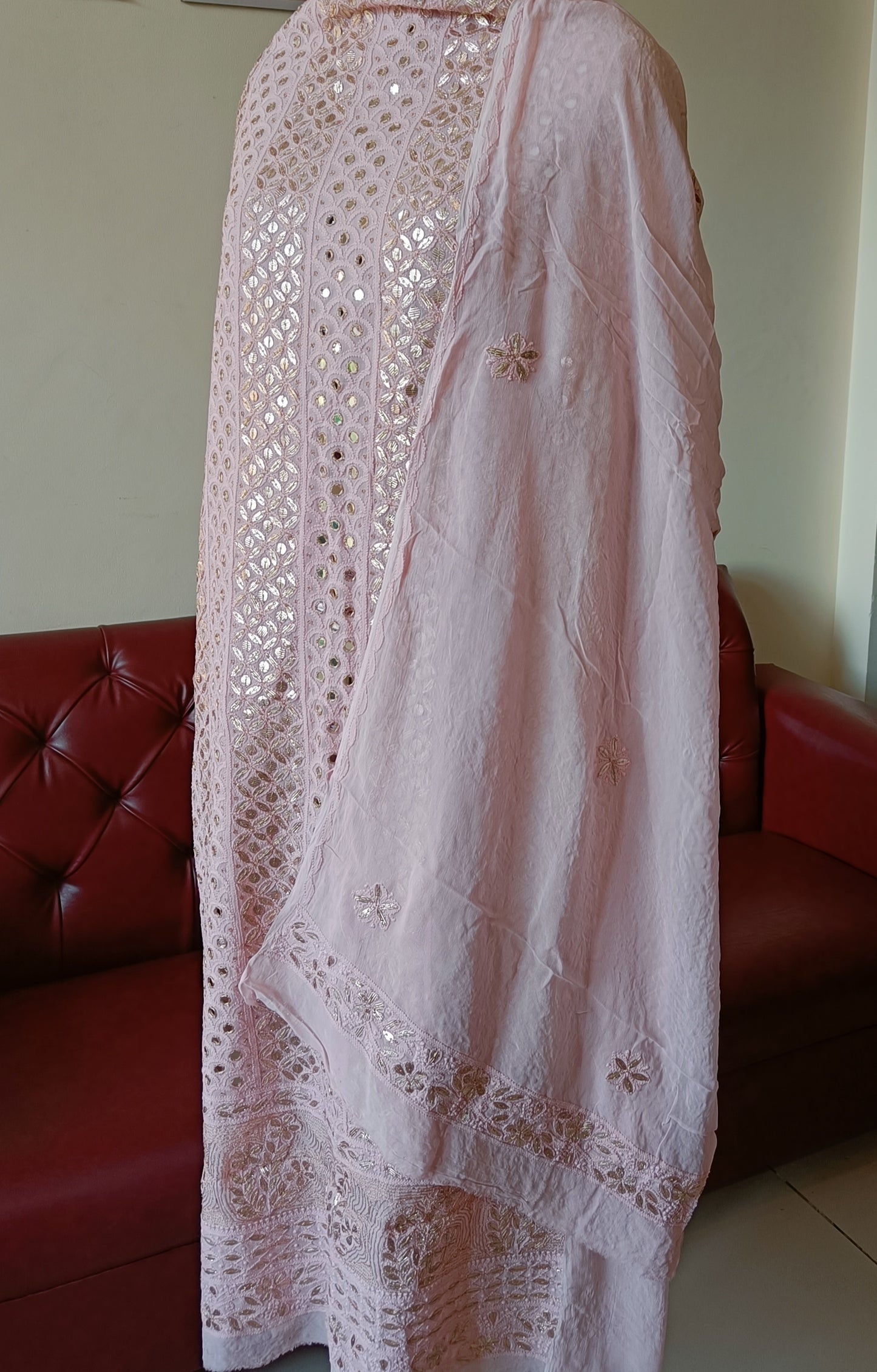 Dusty Pink Chikankari mirror and gota patti kurta and Dupatta