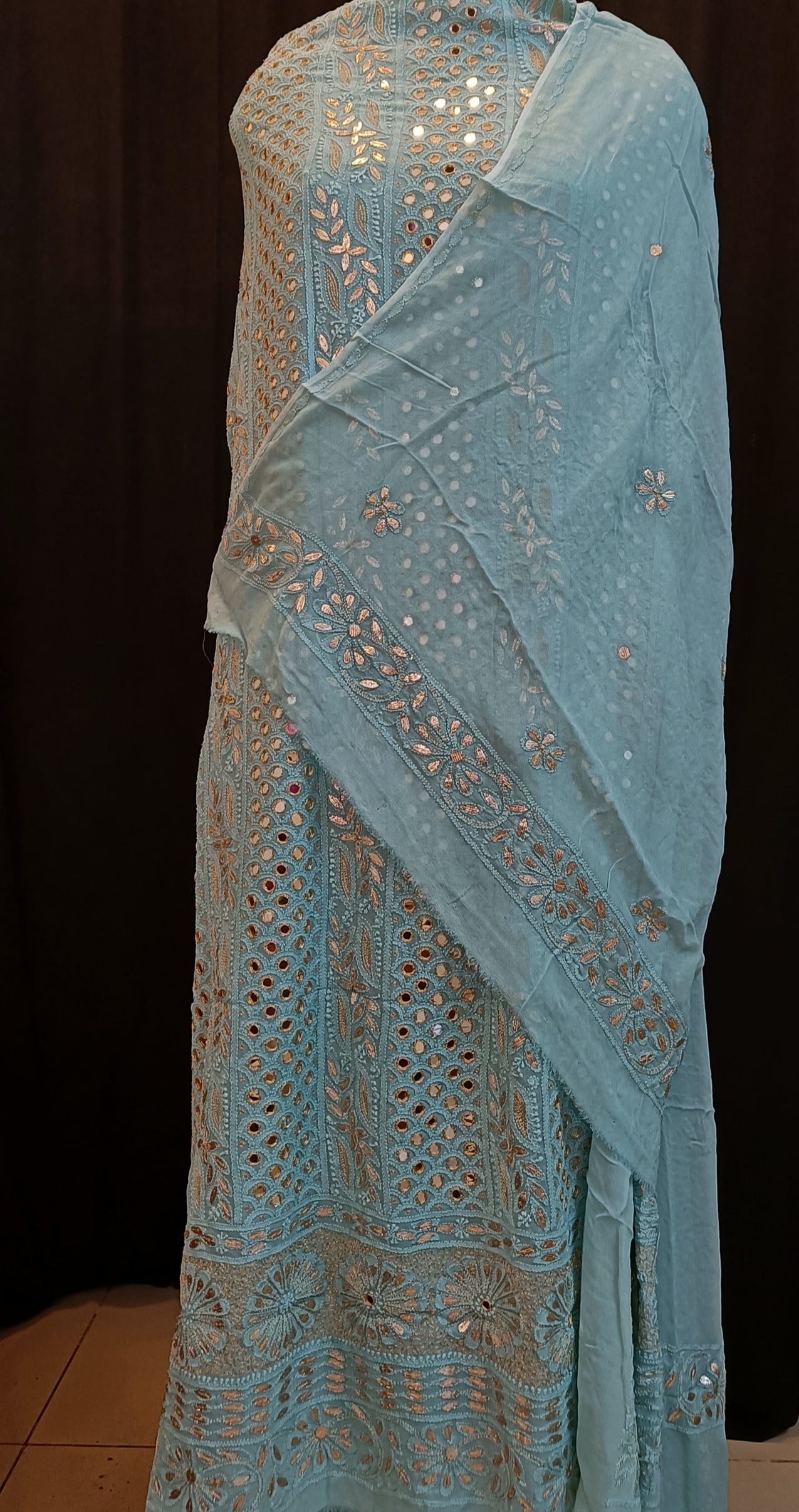Ocean blue Chikankari mirror and gota patti kurta and Dupatta