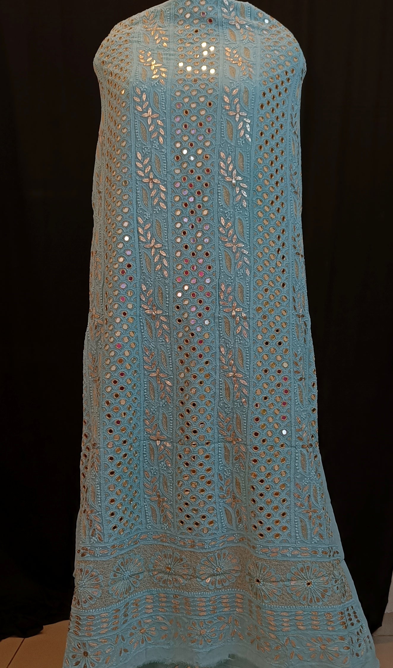 Ocean blue Chikankari mirror and gota patti kurta and Dupatta