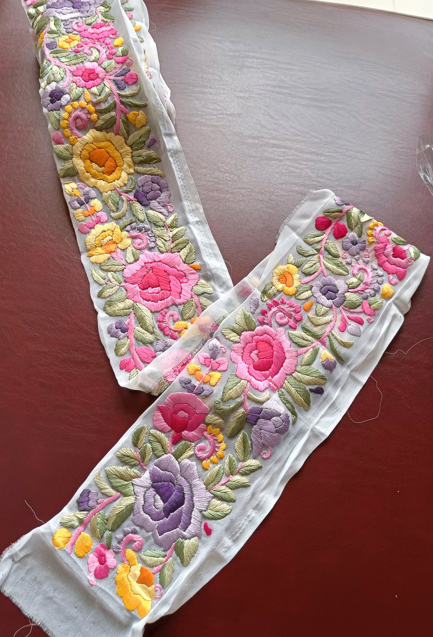White multicolored hand embroidered parsi gara border