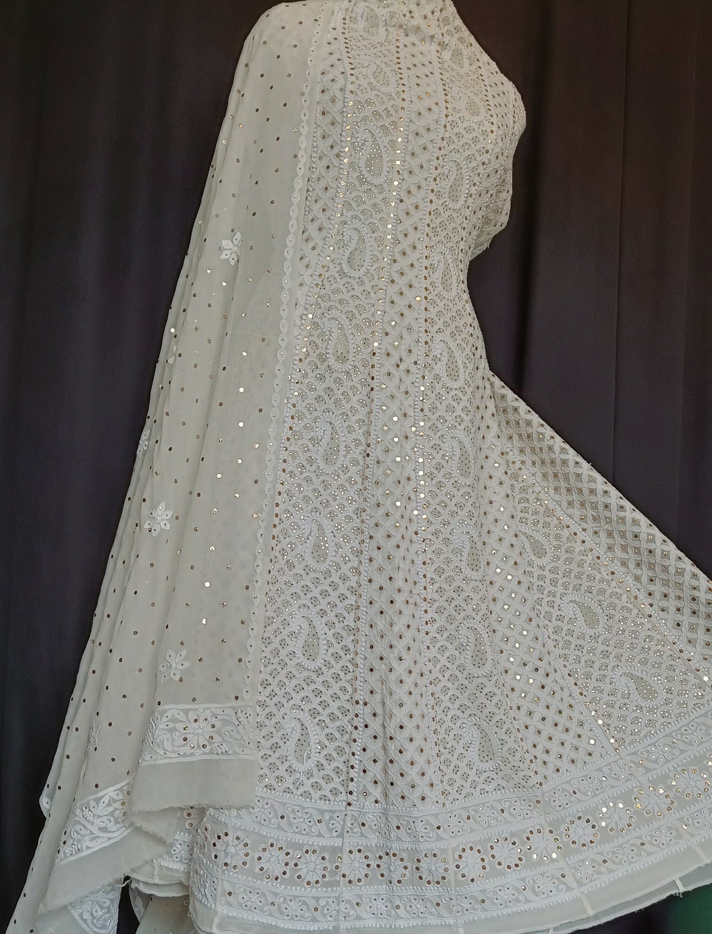Ruhani Allover Chikankari and Heavy Mukaish Anarkali with Dupatta