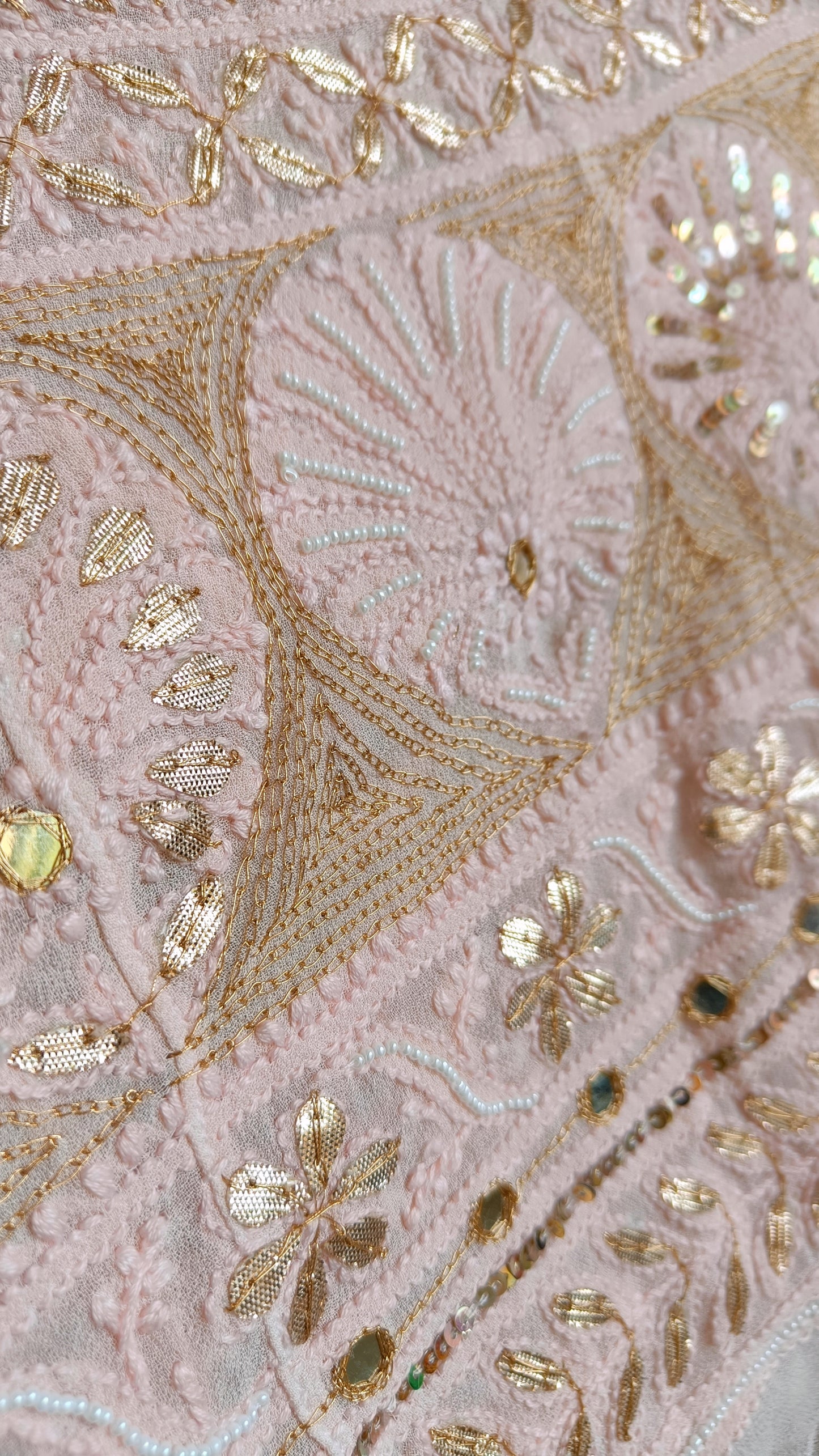 Oyster Pink Chikankari Pearl Sequins Anarkali with Dupatta