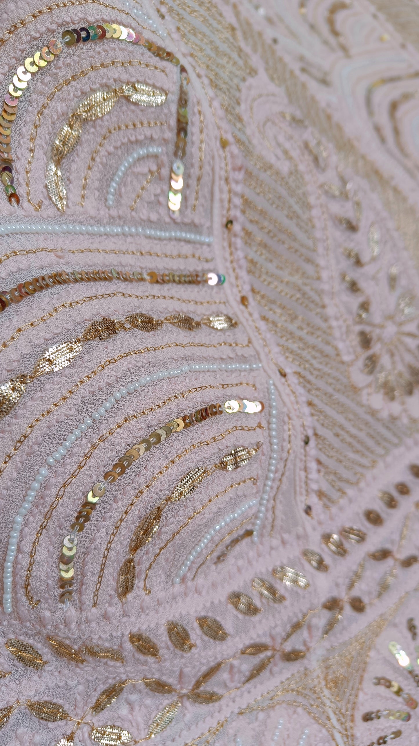 Oyster Pink Chikankari Pearl Sequins Anarkali with Dupatta