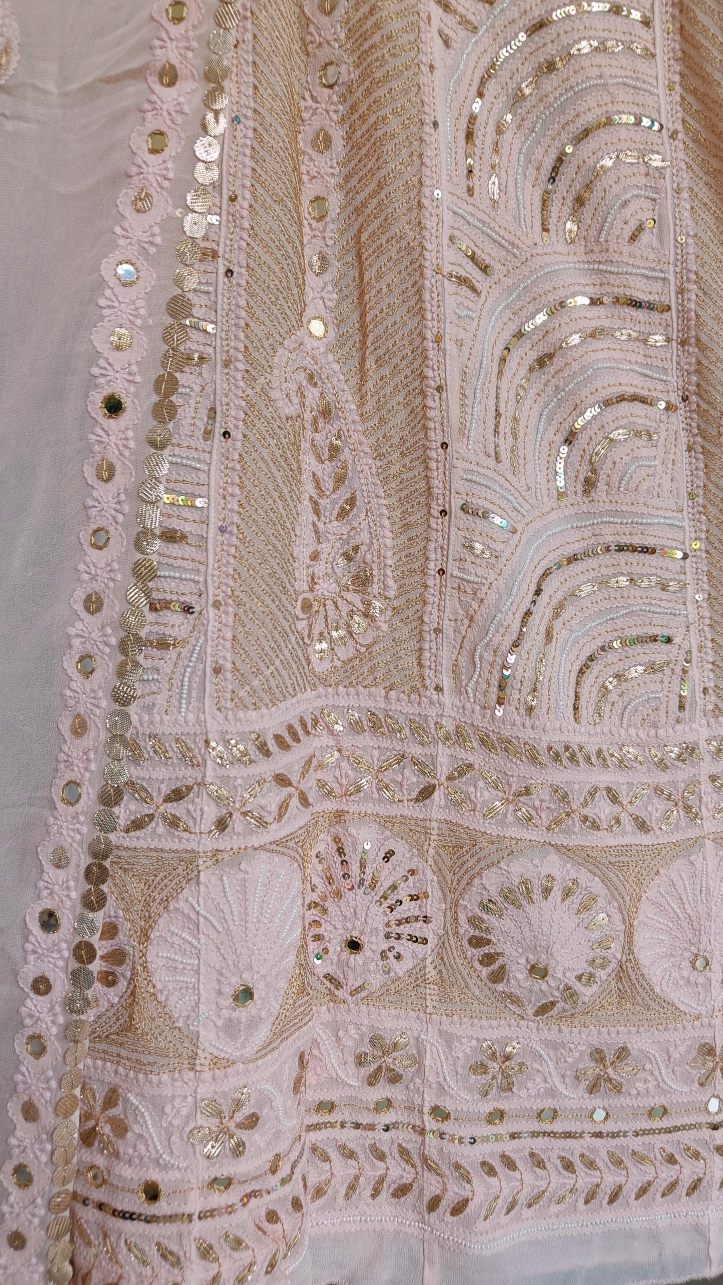 Oyster Pink Chikankari Pearl Sequins Anarkali with Dupatta