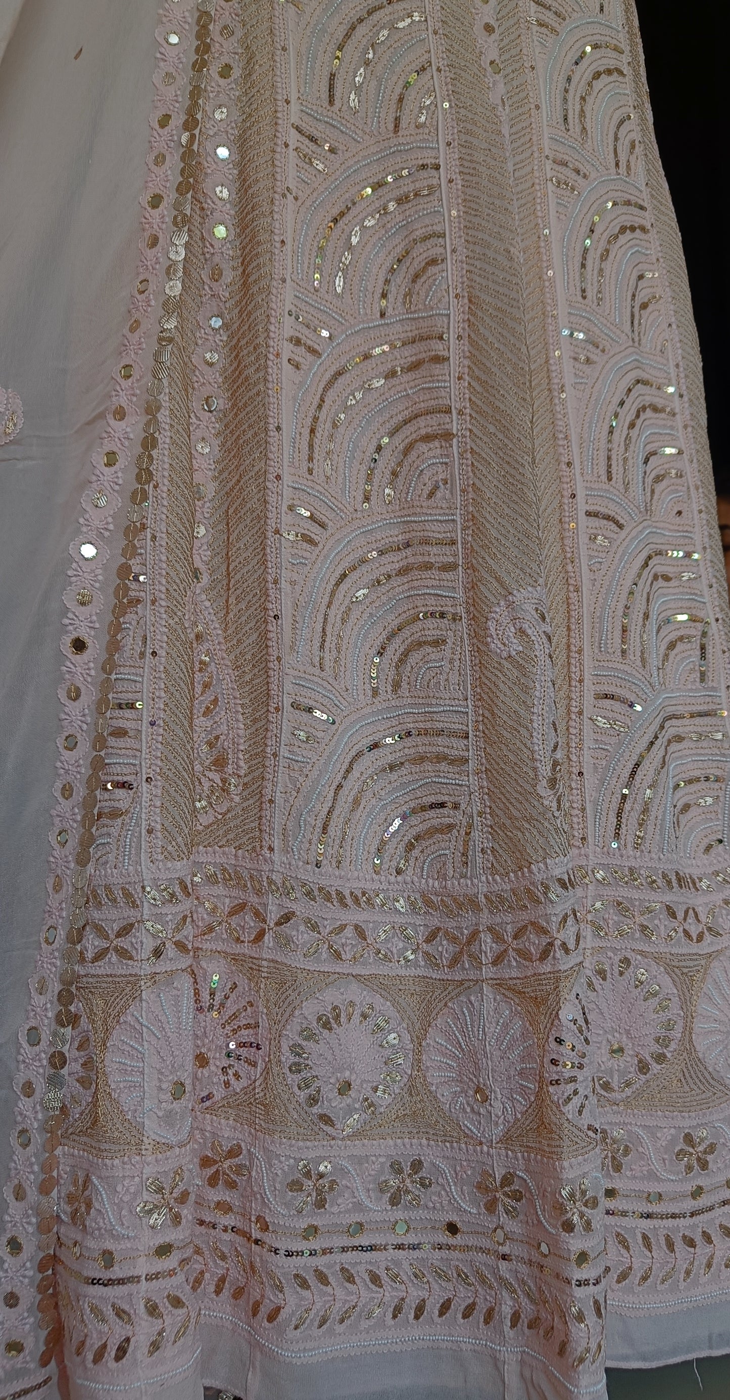 Oyster Pink Chikankari Pearl Sequins Anarkali with Dupatta
