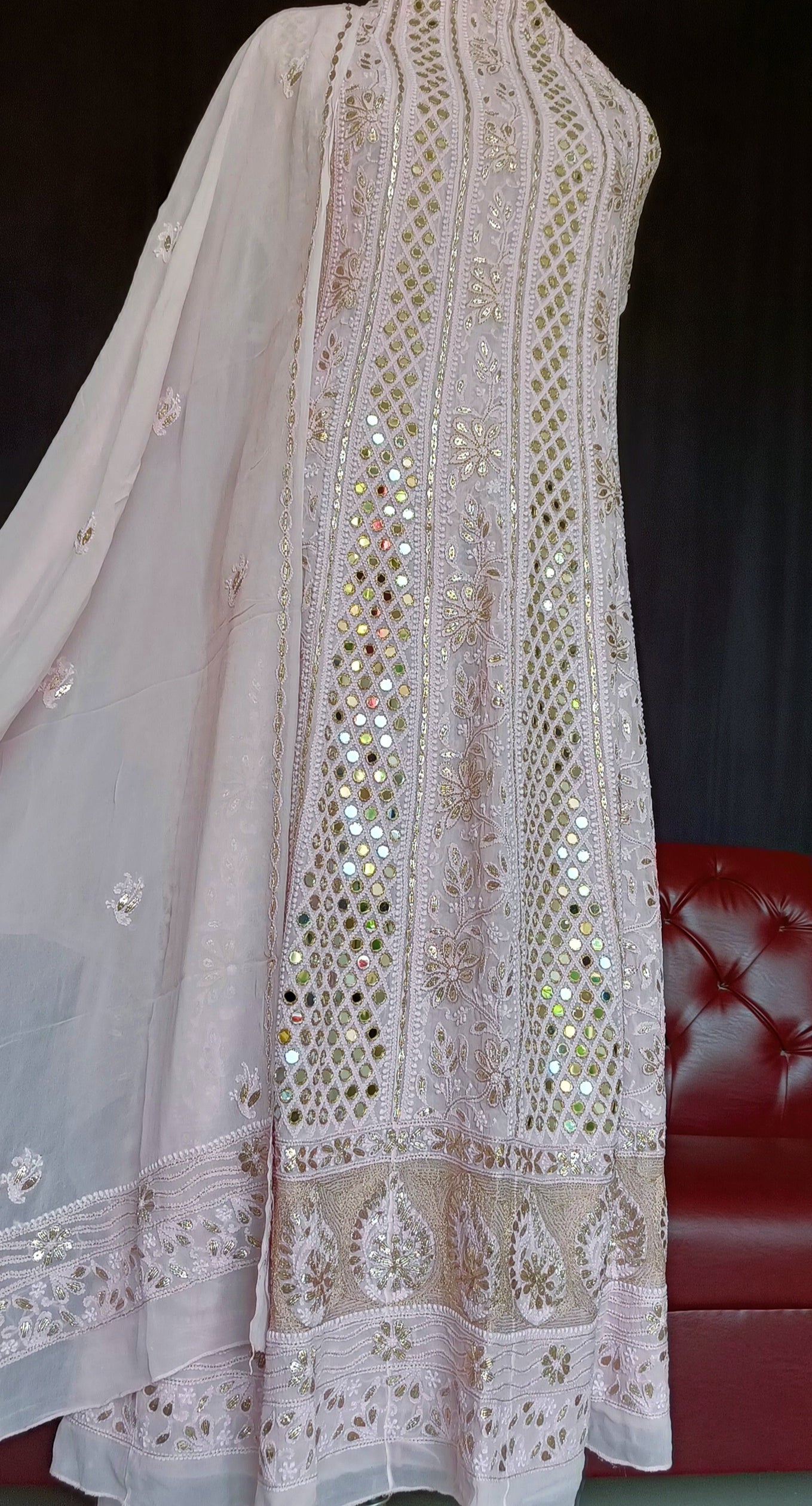 Pink Chikankari and Mirror Work Anarkali with Dupatta