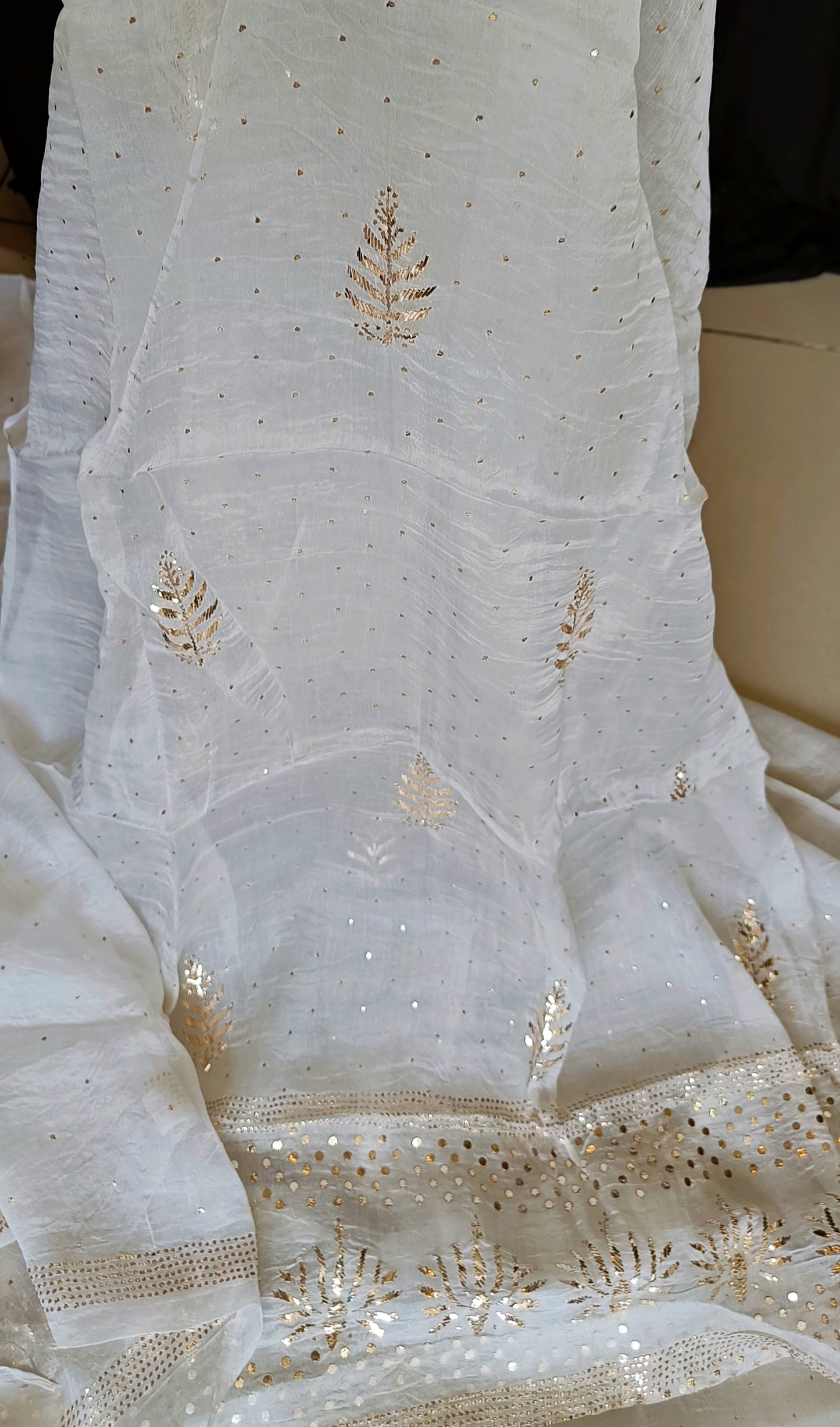 Ivory Pure Organza Allover Mukaish Kurta and Dupatta set
