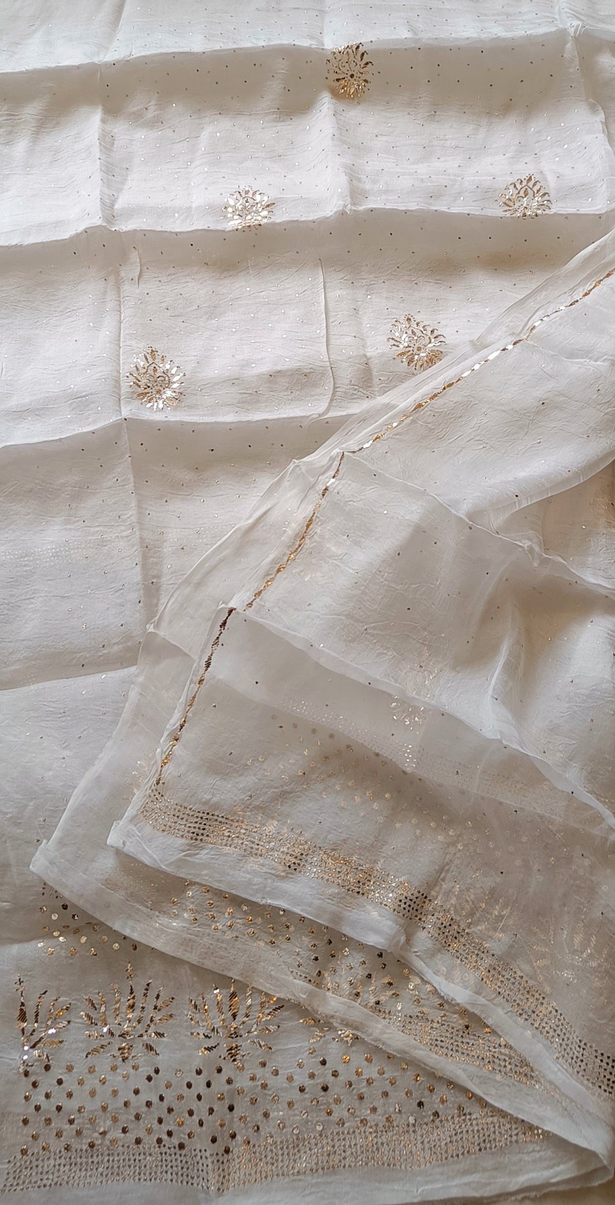 Ivory Pure Organza Allover Mukaish Kurta and Dupatta set