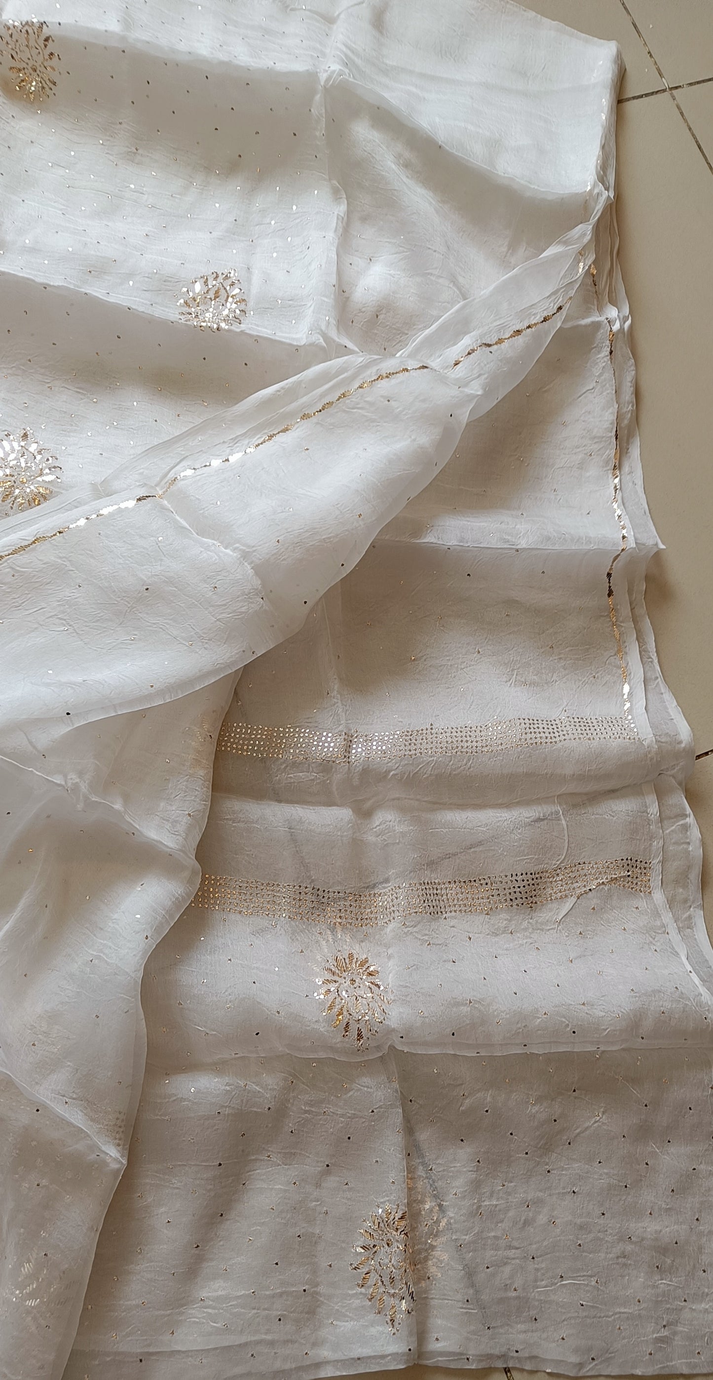 Ivory Pure Organza Allover Mukaish Kurta and Dupatta set