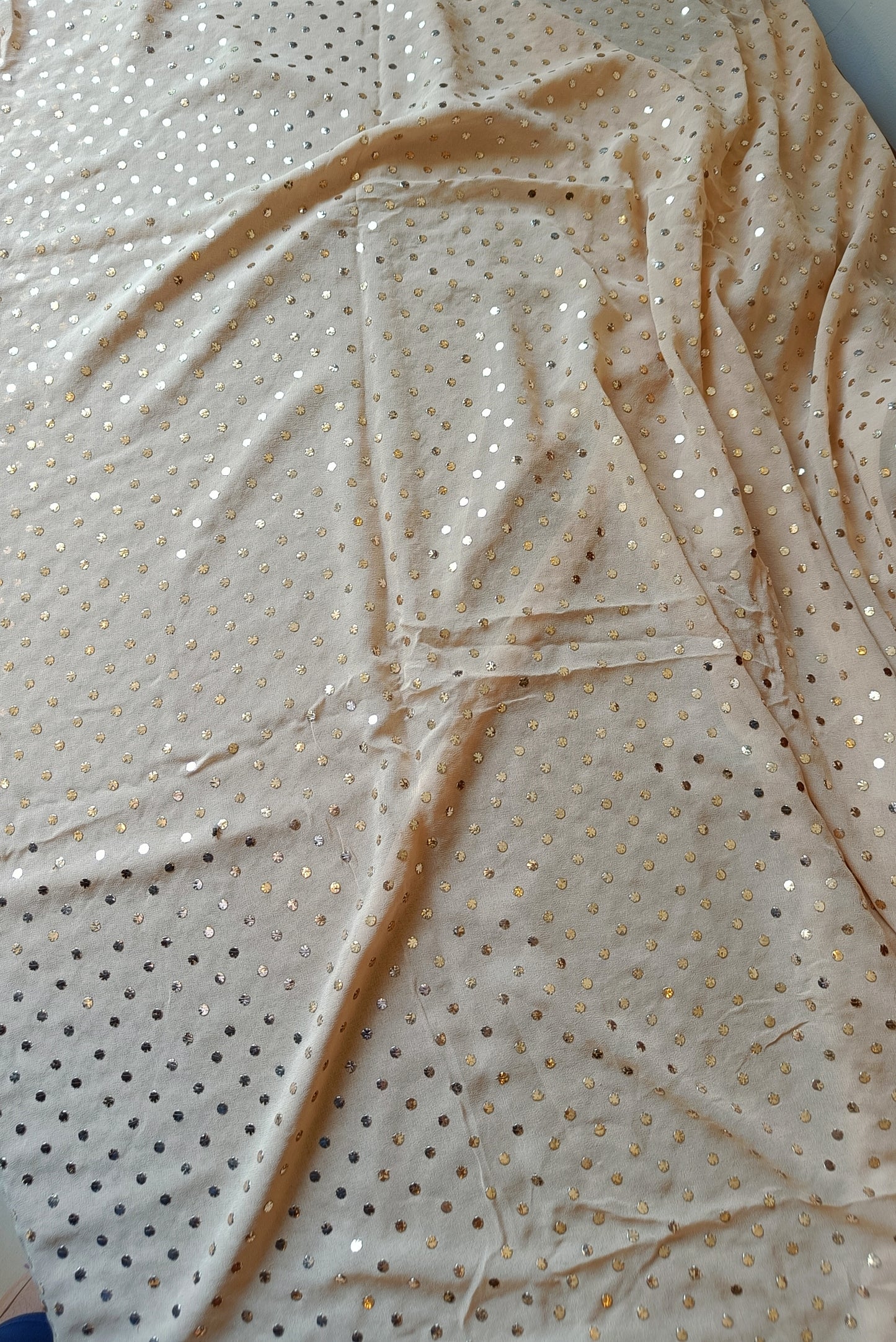 Ruhani Golden Beige Heavy Badla and Mukaish Saree