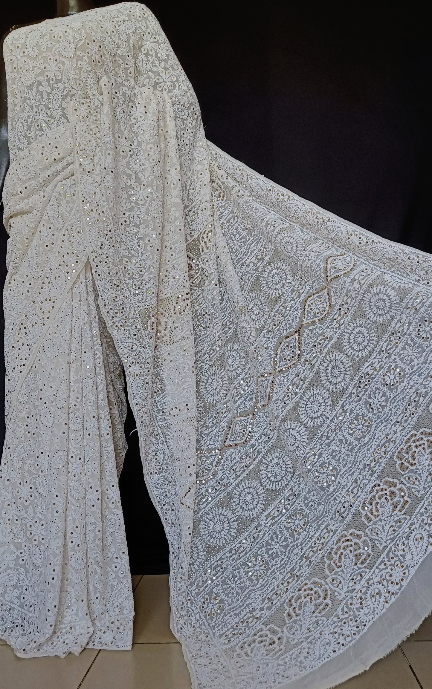 Ruhani Allover Heavy Chikankari and Mukaish Saree