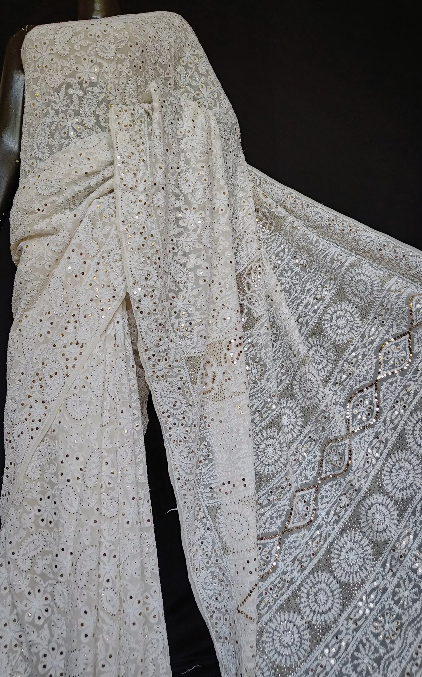 Ruhani Allover Heavy Chikankari and Mukaish Saree