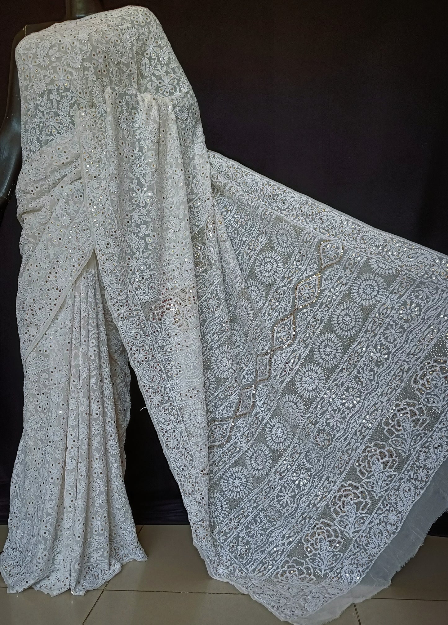 Ruhani Allover Heavy Chikankari and Mukaish Saree