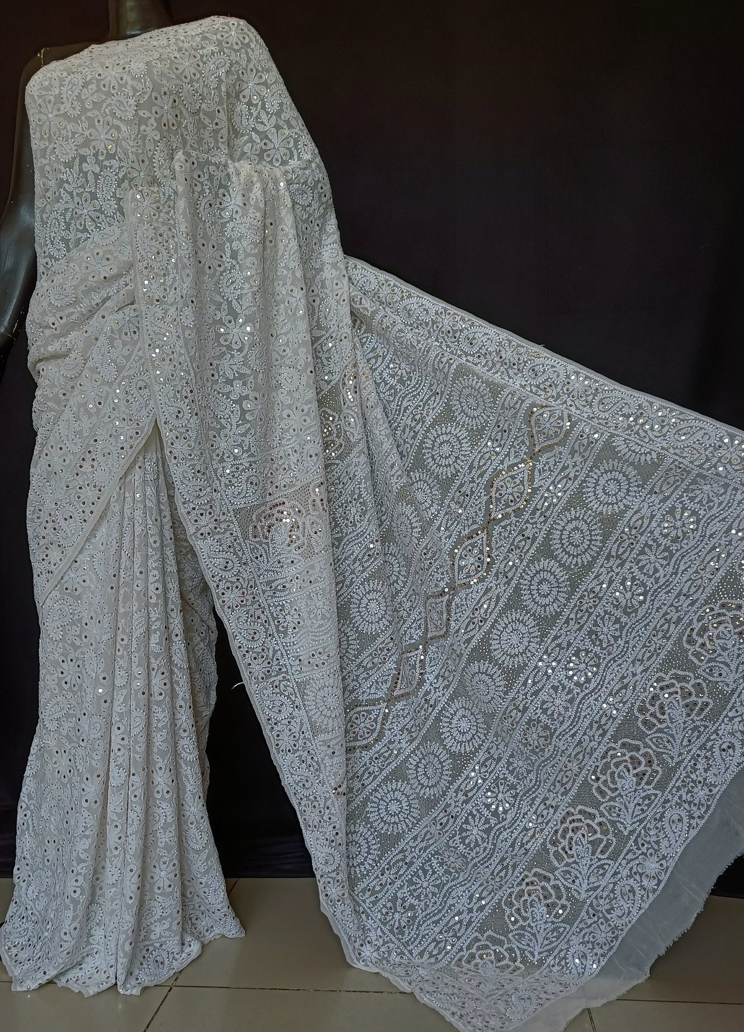 Ruhani Allover Heavy Chikankari and Mukaish Saree