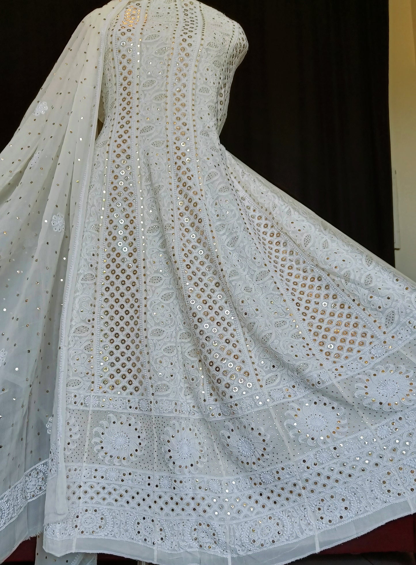Ruhani Allover Chikankari and Heavy Ring Mukaish Anarkali with Dupatta