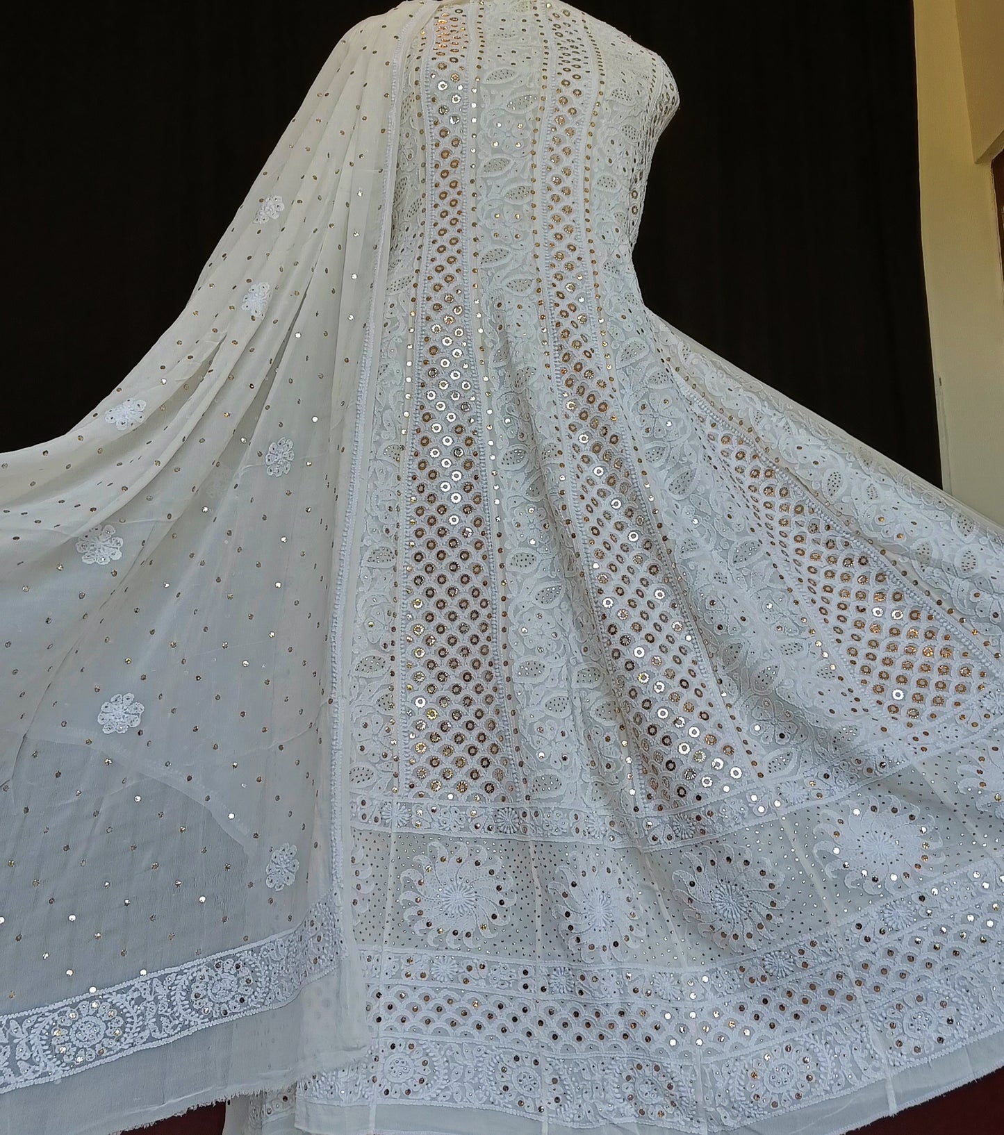 Ruhani Allover Chikankari and Heavy Ring Mukaish Anarkali with Dupatta