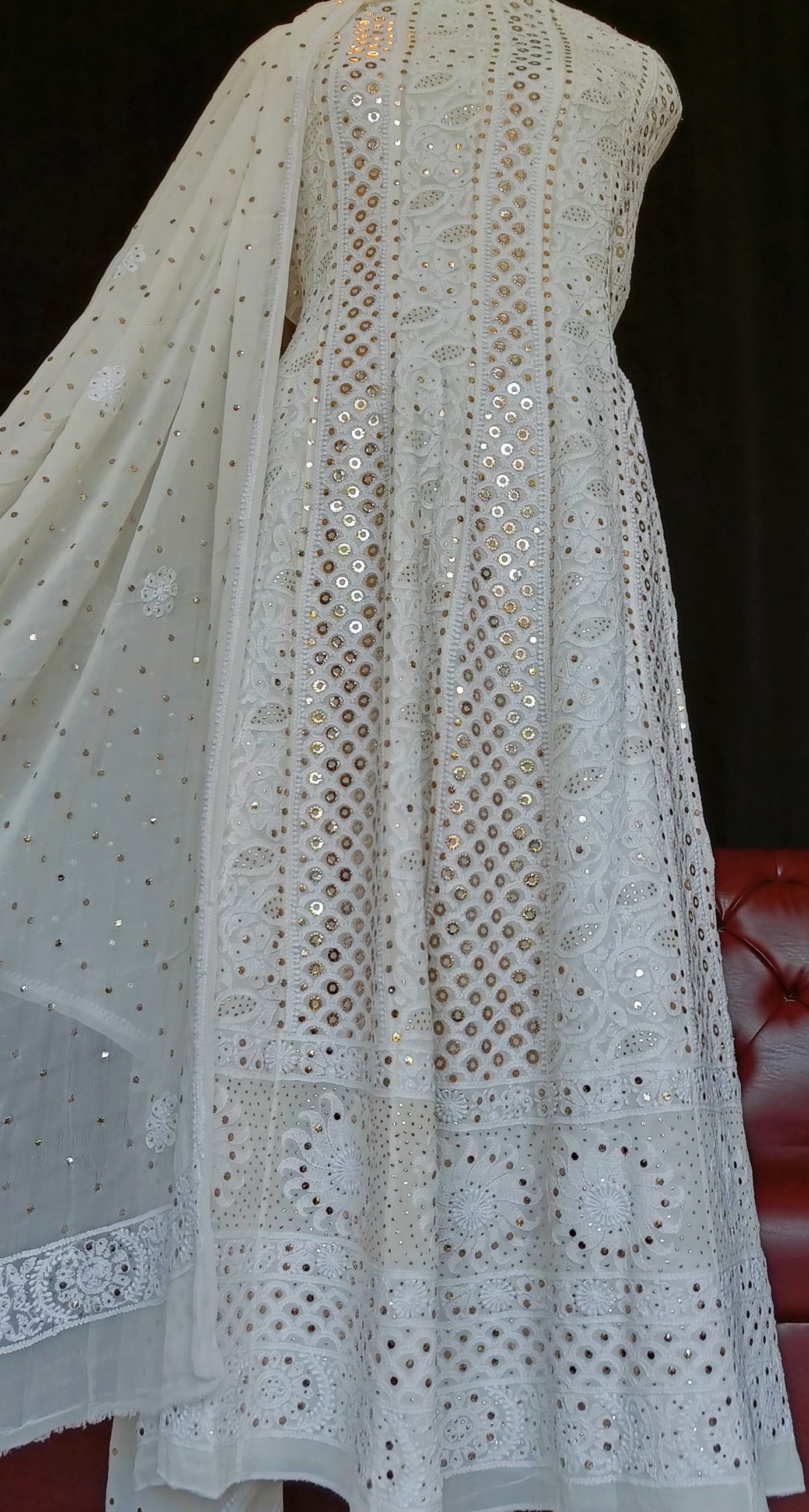 Ruhani Allover Chikankari and Heavy Ring Mukaish Anarkali with Dupatta