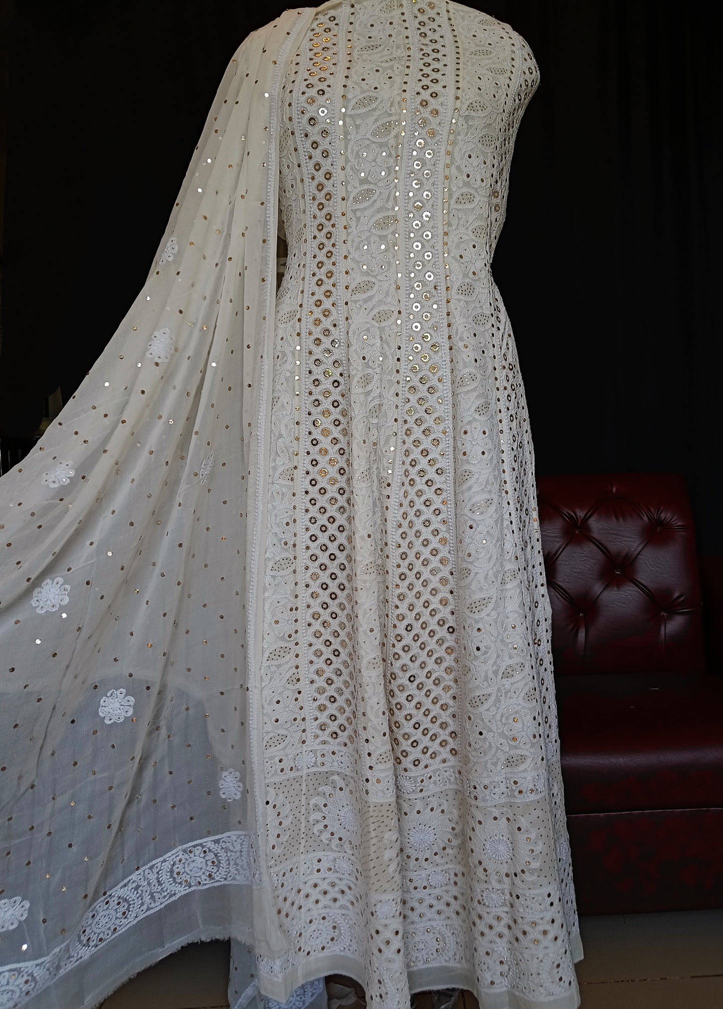 Ruhani Allover Chikankari and Heavy Ring Mukaish Anarkali with Dupatta