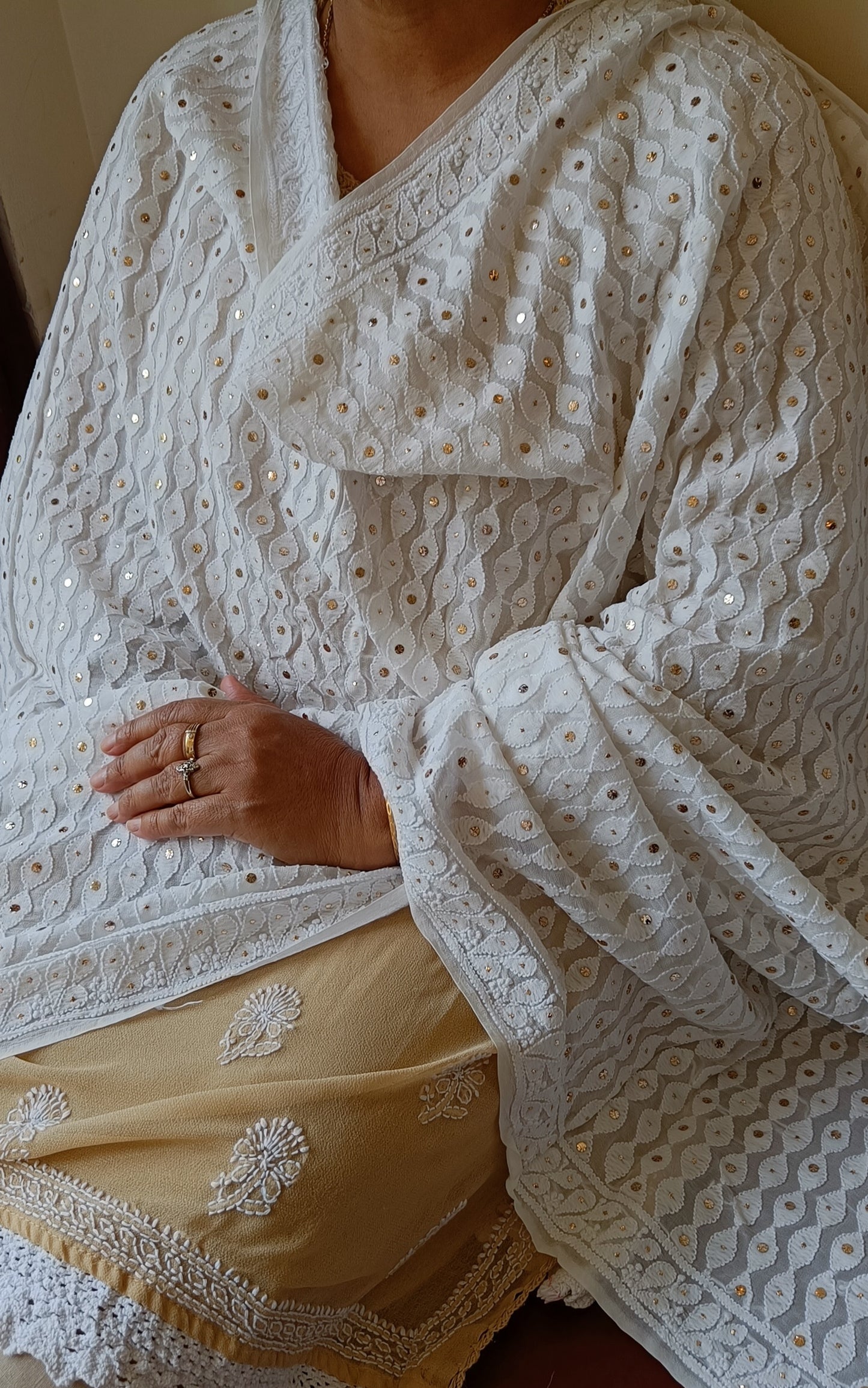 White Chikankari and Intricate Mukaish Georgette Dupatta