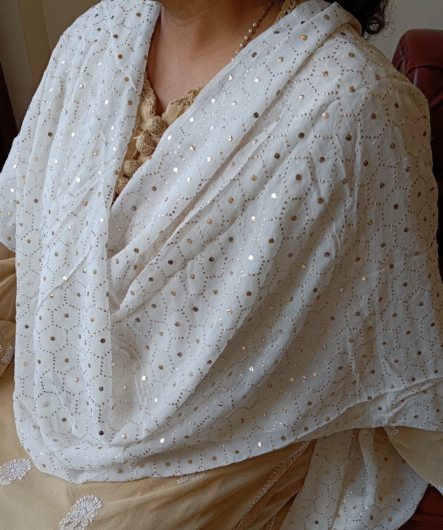 Hexagon pattern allover heavy mukaish dupatta