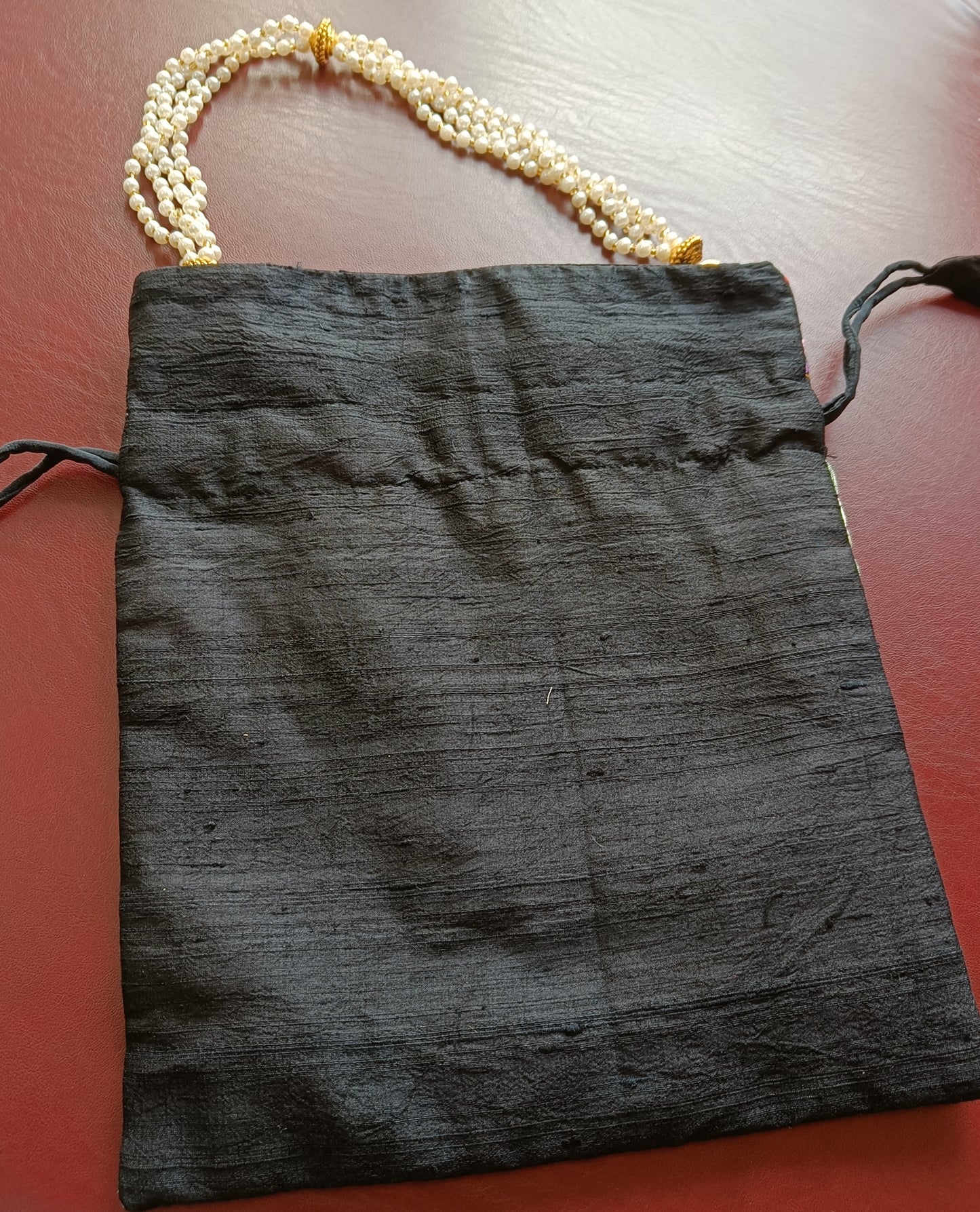 Black and Beige Hand Embroidered Parsi Gara Potli
