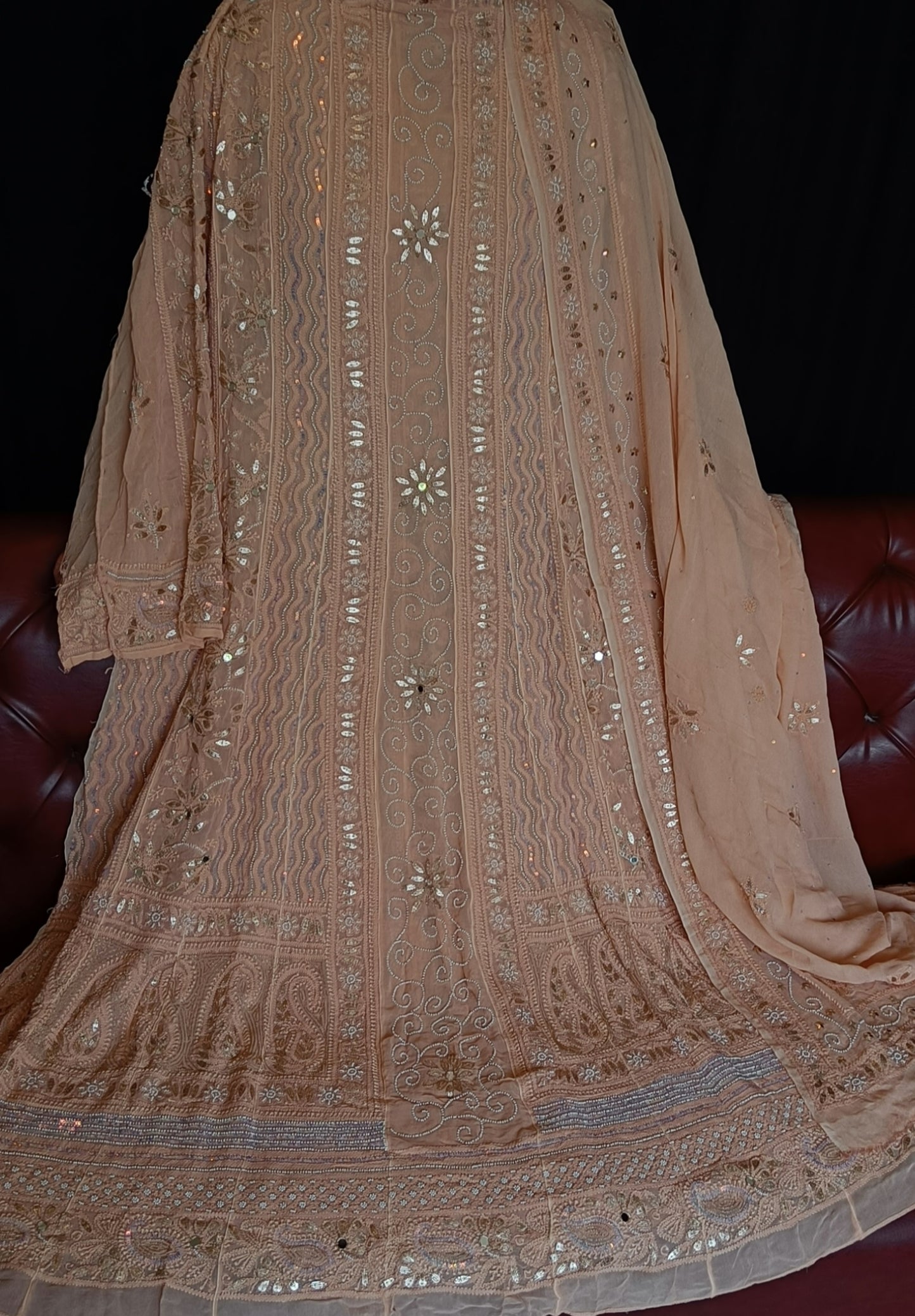 Cinammon Brown Chikankari Pearl Gota Anarkali with Dupatta