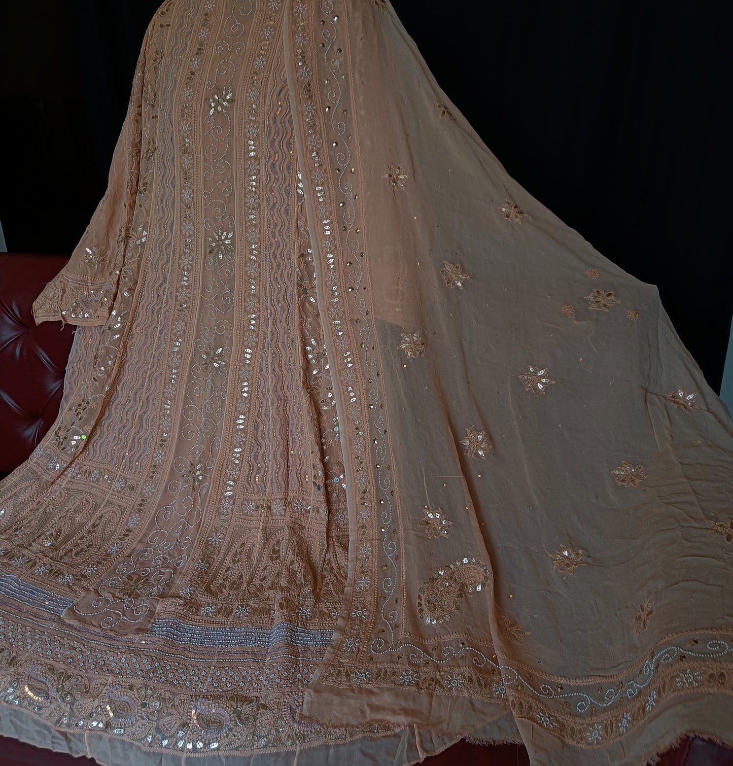 Cinammon Brown Chikankari Pearl Gota Anarkali with Dupatta
