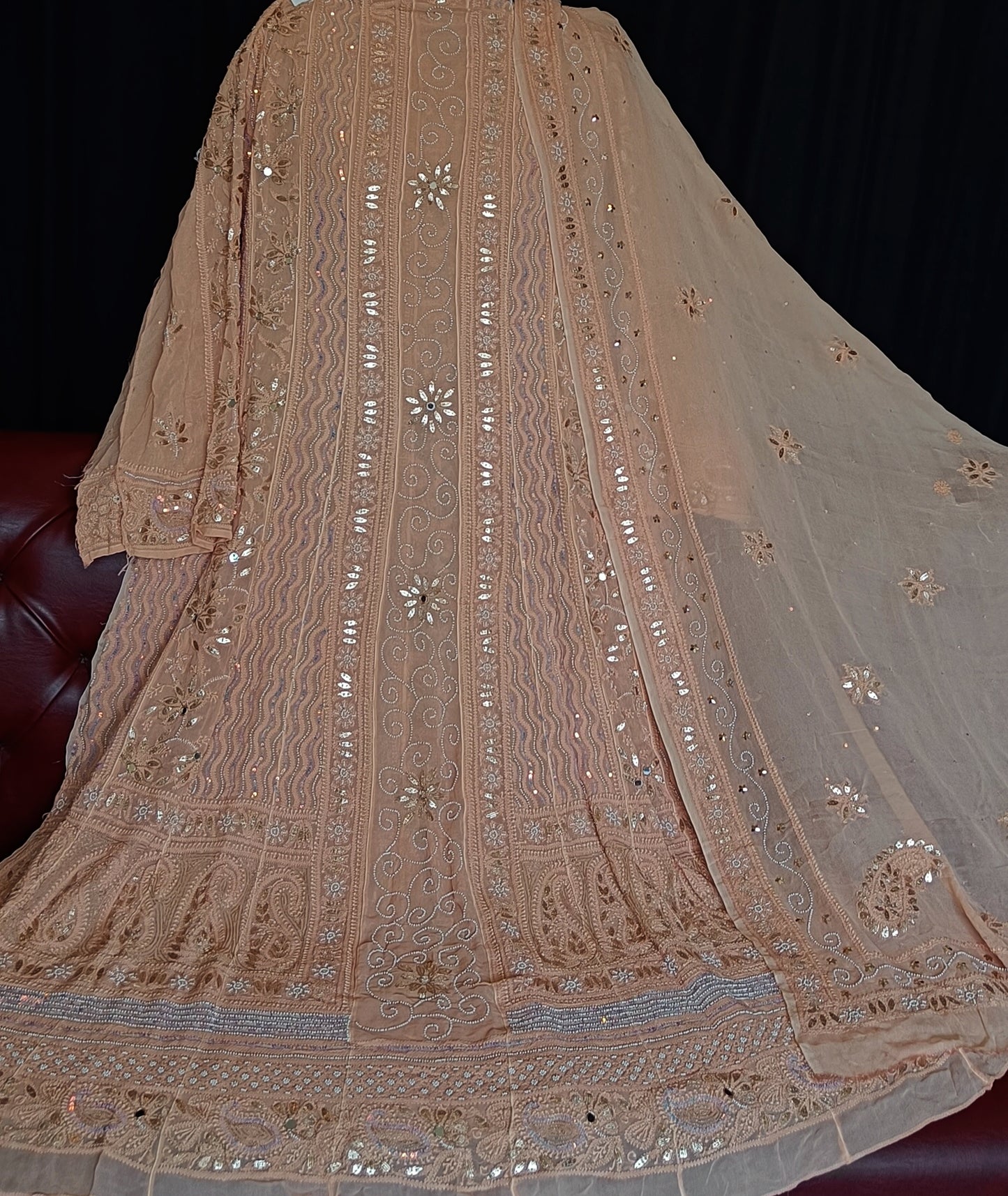 Cinammon Brown Chikankari Pearl Gota Anarkali with Dupatta