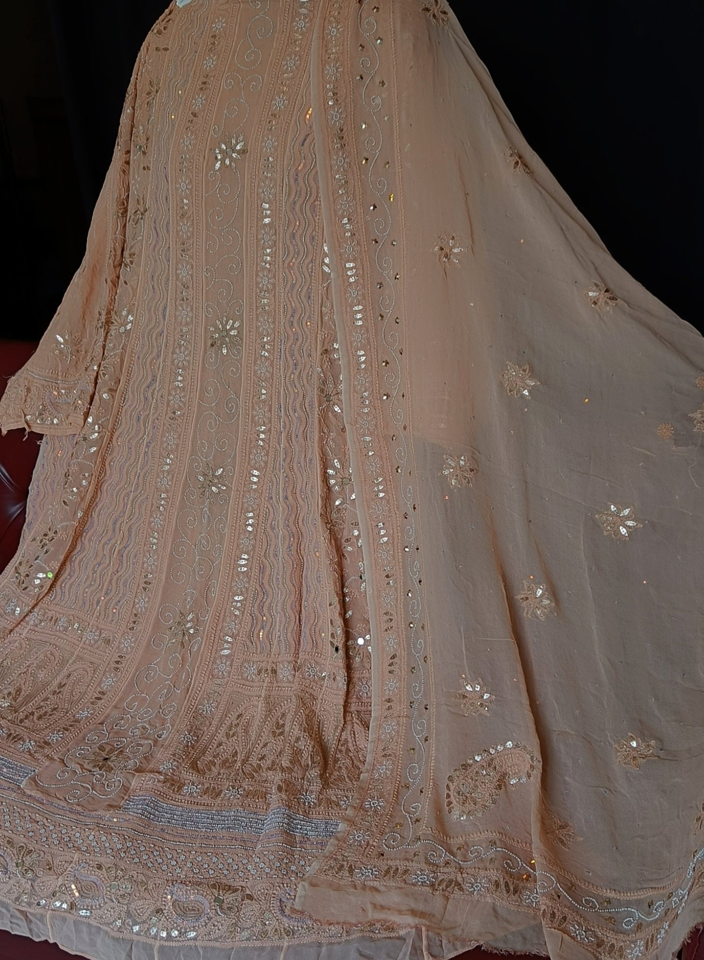Cinammon Brown Chikankari Pearl Gota Anarkali with Dupatta