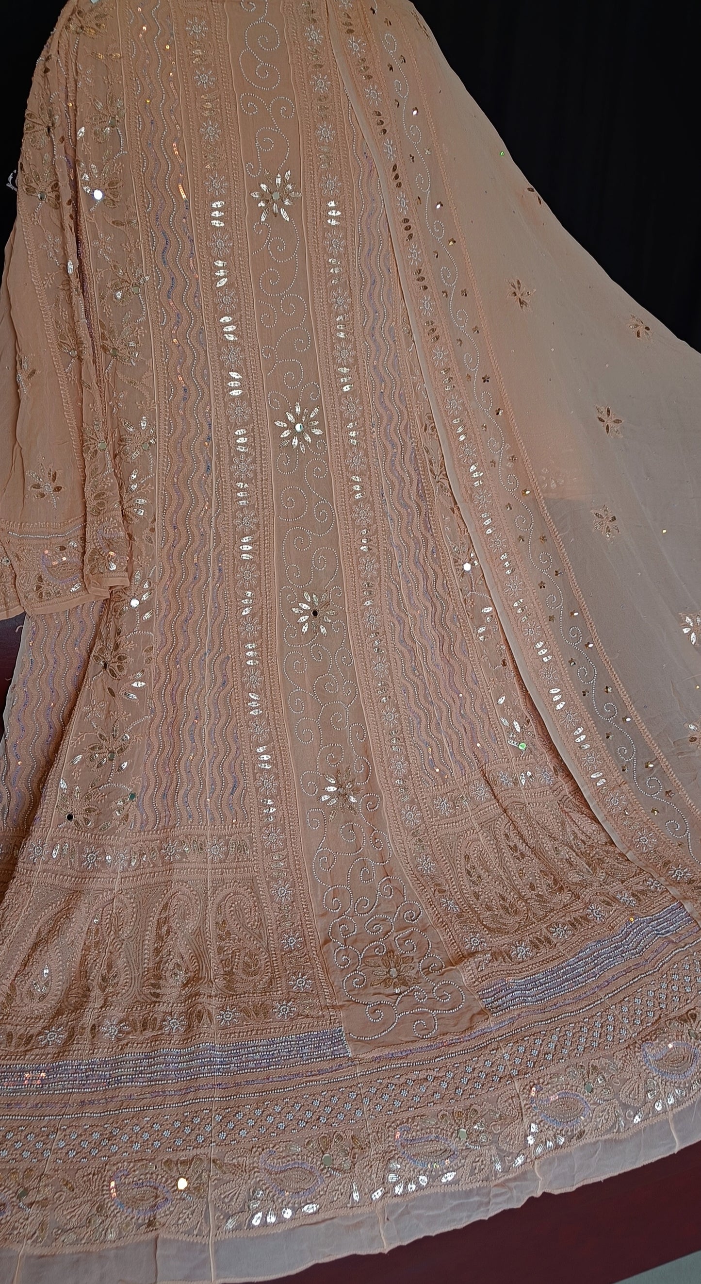 Cinammon Brown Chikankari Pearl Gota Anarkali with Dupatta
