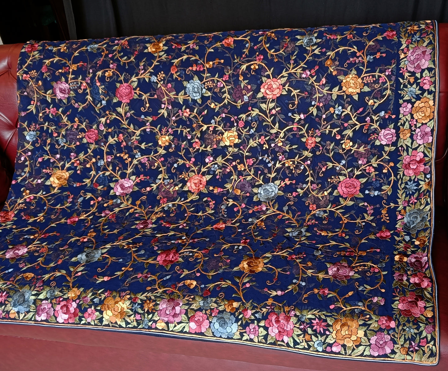 Blue Multicolored Masterpiece Parsi Gara Dupatta
