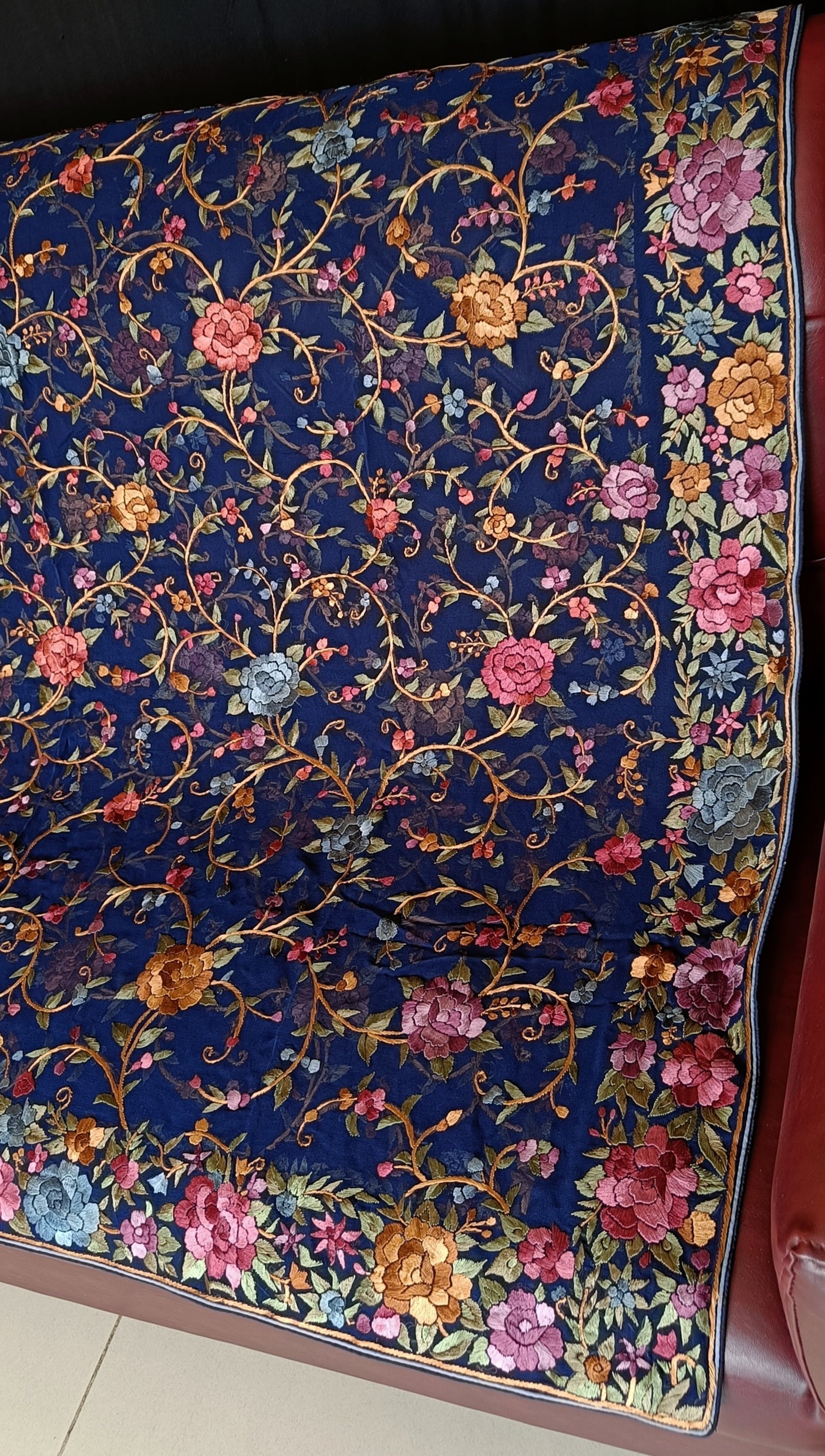 Blue Multicolored Masterpiece Parsi Gara Dupatta