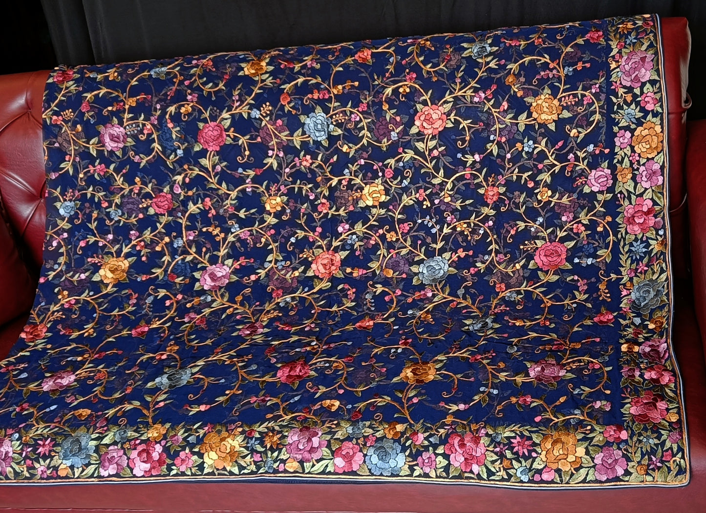 Blue Multicolored Masterpiece Parsi Gara Dupatta