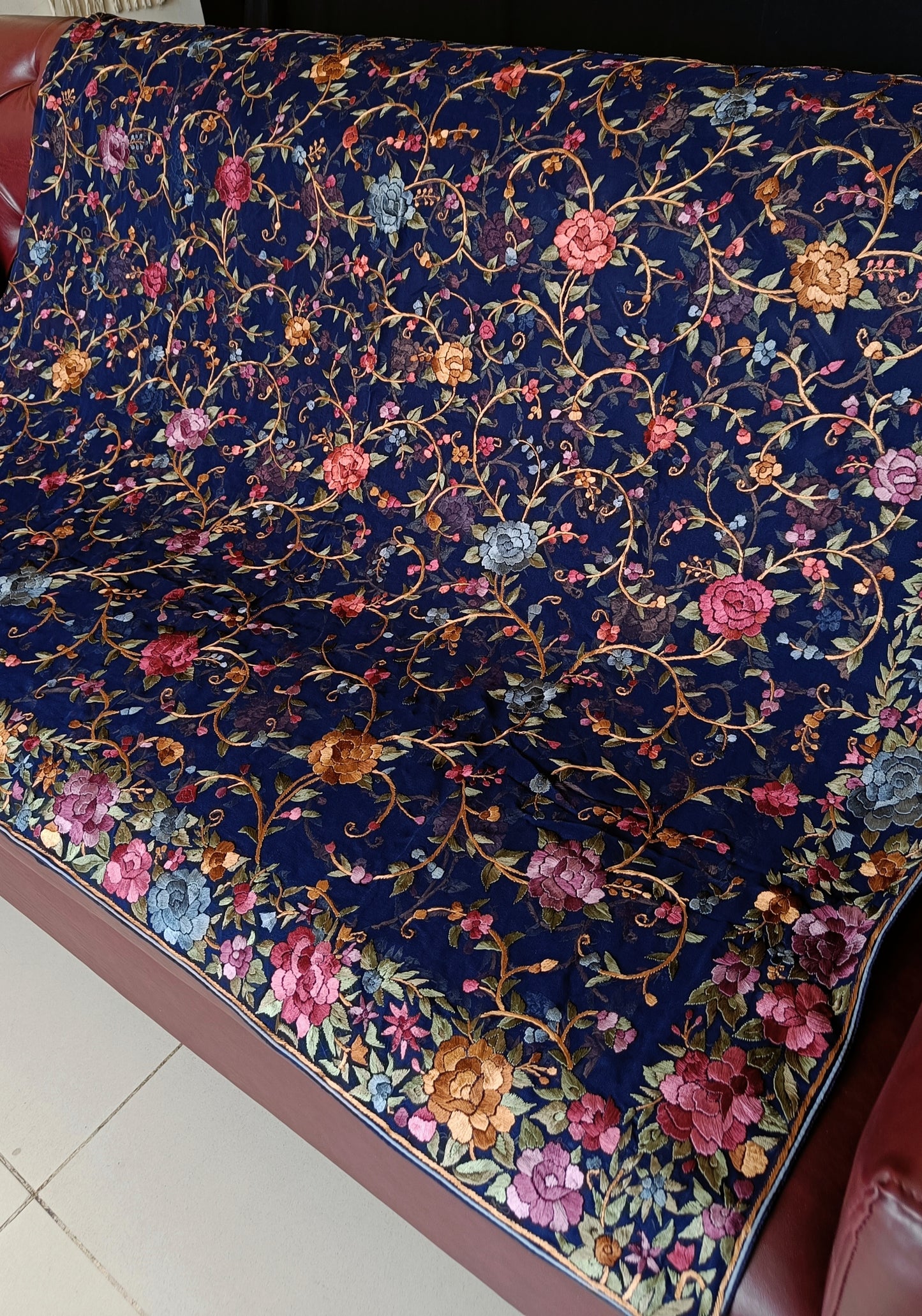 Navy Blue Multicolored Masterpiece Parsi Gara Dupatta