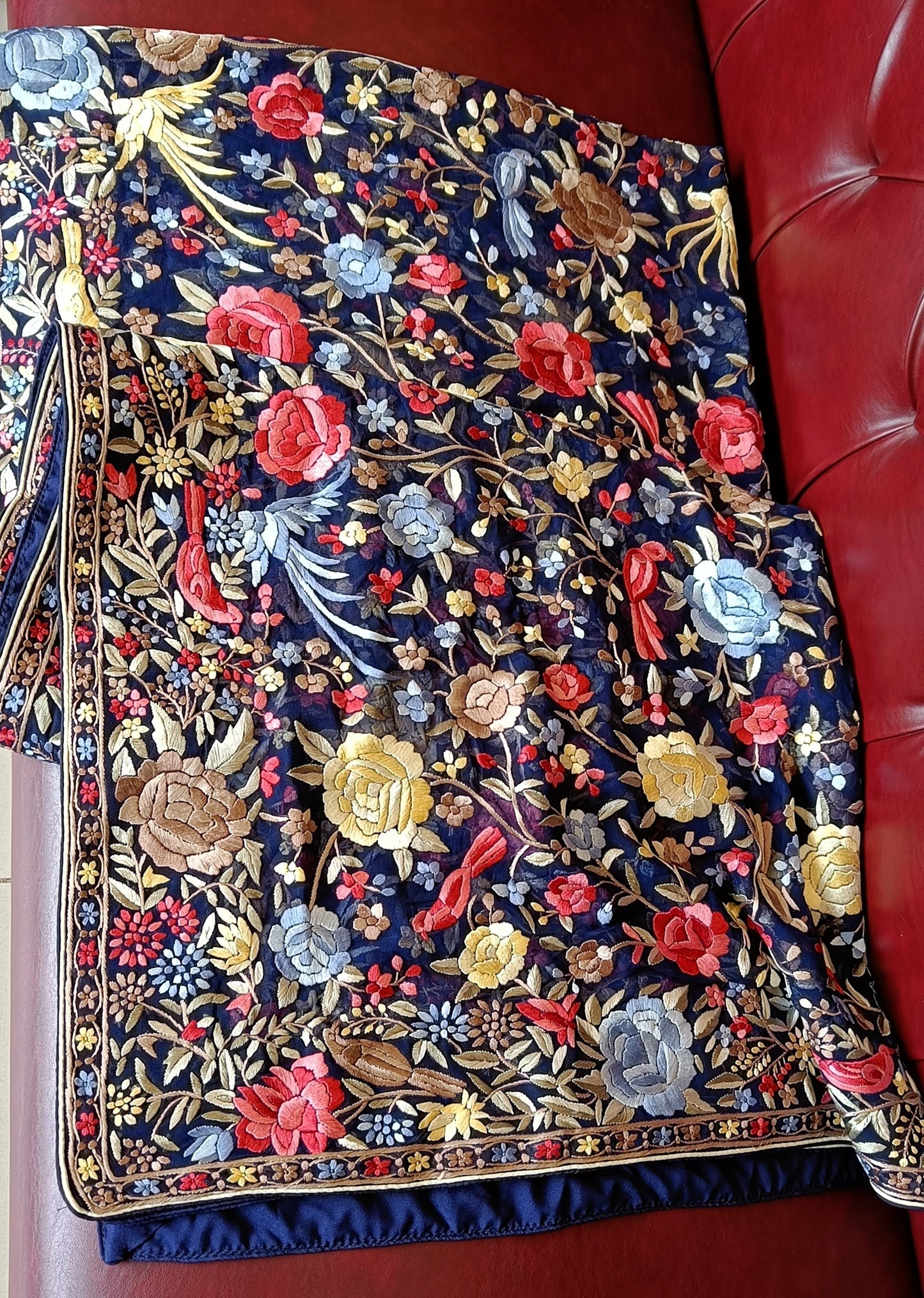 Blue Multicolored Masterpiece Parsi Gara Dupatta
