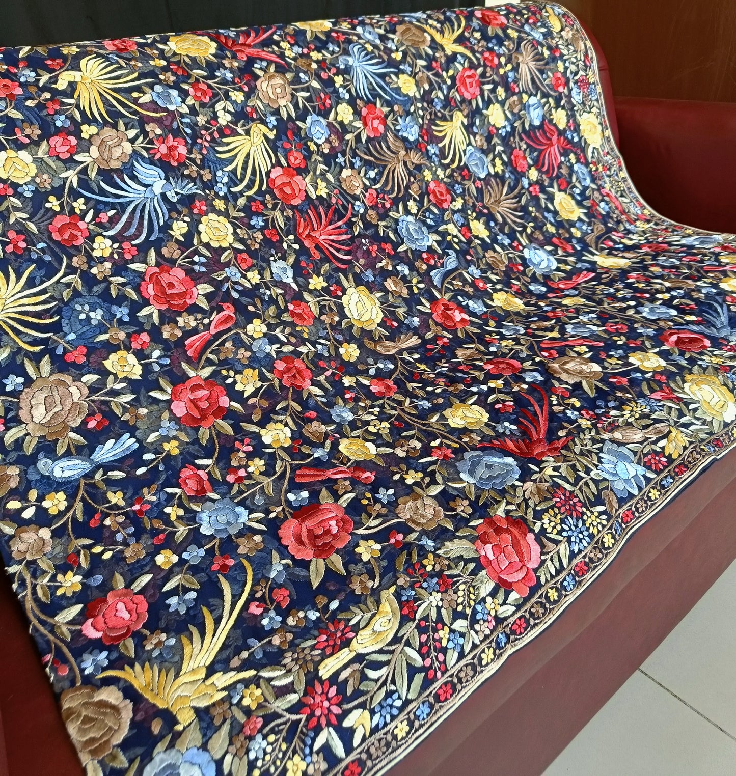 Blue Multicolored Masterpiece Parsi Gara Dupatta