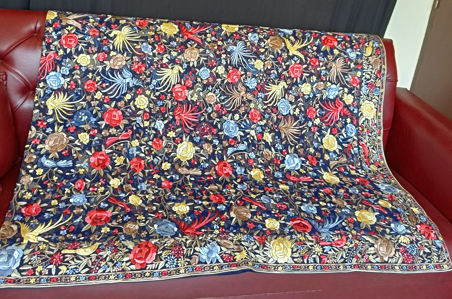 Blue Multicolored Masterpiece Parsi Gara Dupatta