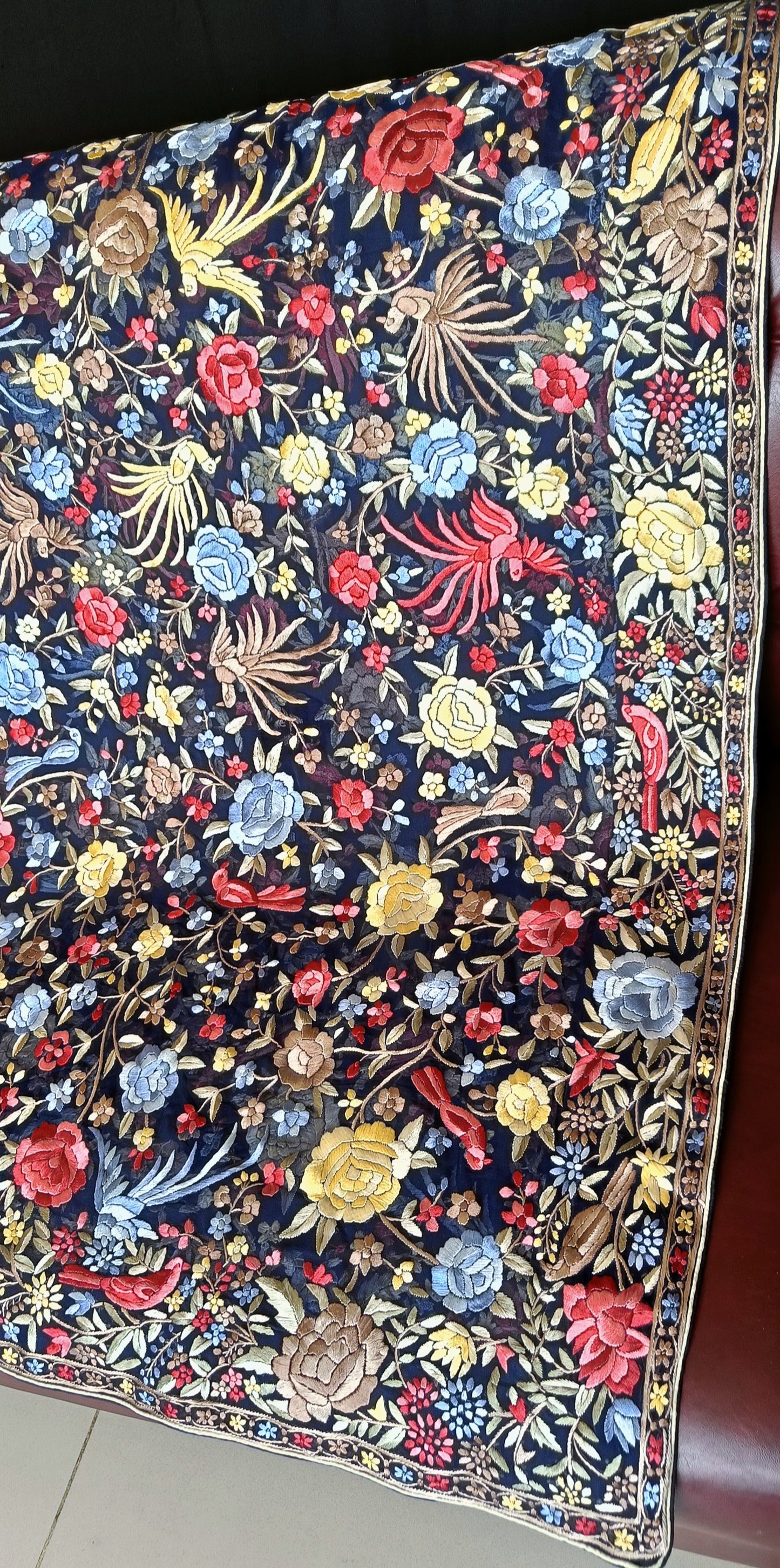 Blue Multicolored Masterpiece Parsi Gara Dupatta