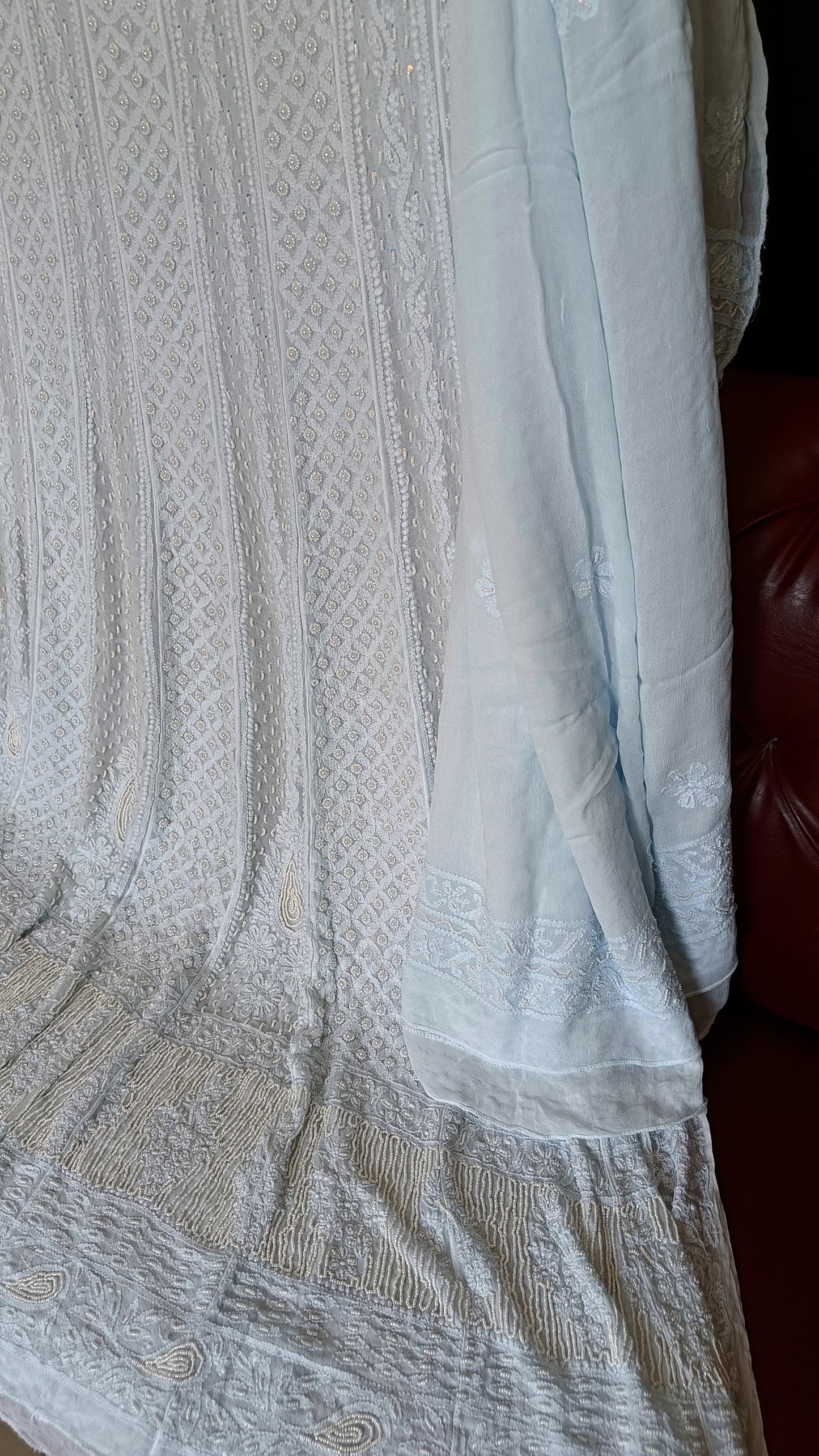 Powder Blue Chikankari and Pearl Embroidered Anarkali with Dupatta