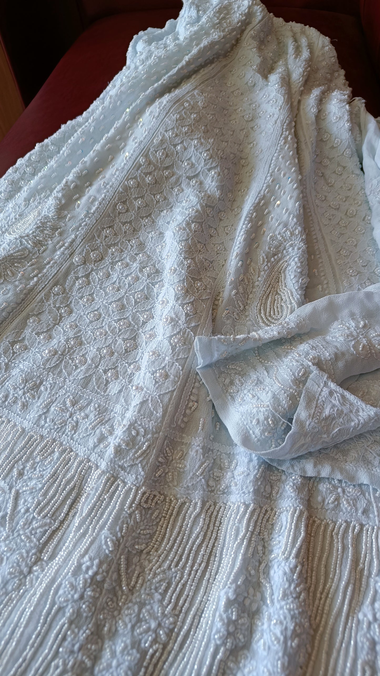 Powder Blue Chikankari and Pearl Embroidered Anarkali with Dupatta