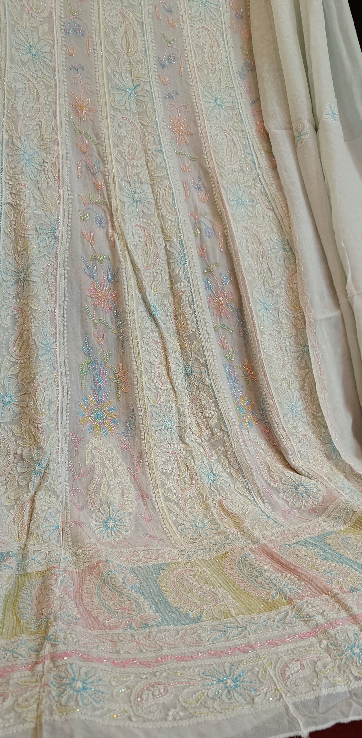 Mint Green Chikankari and Cut Dana Embroidered Anarkali with Dupatta