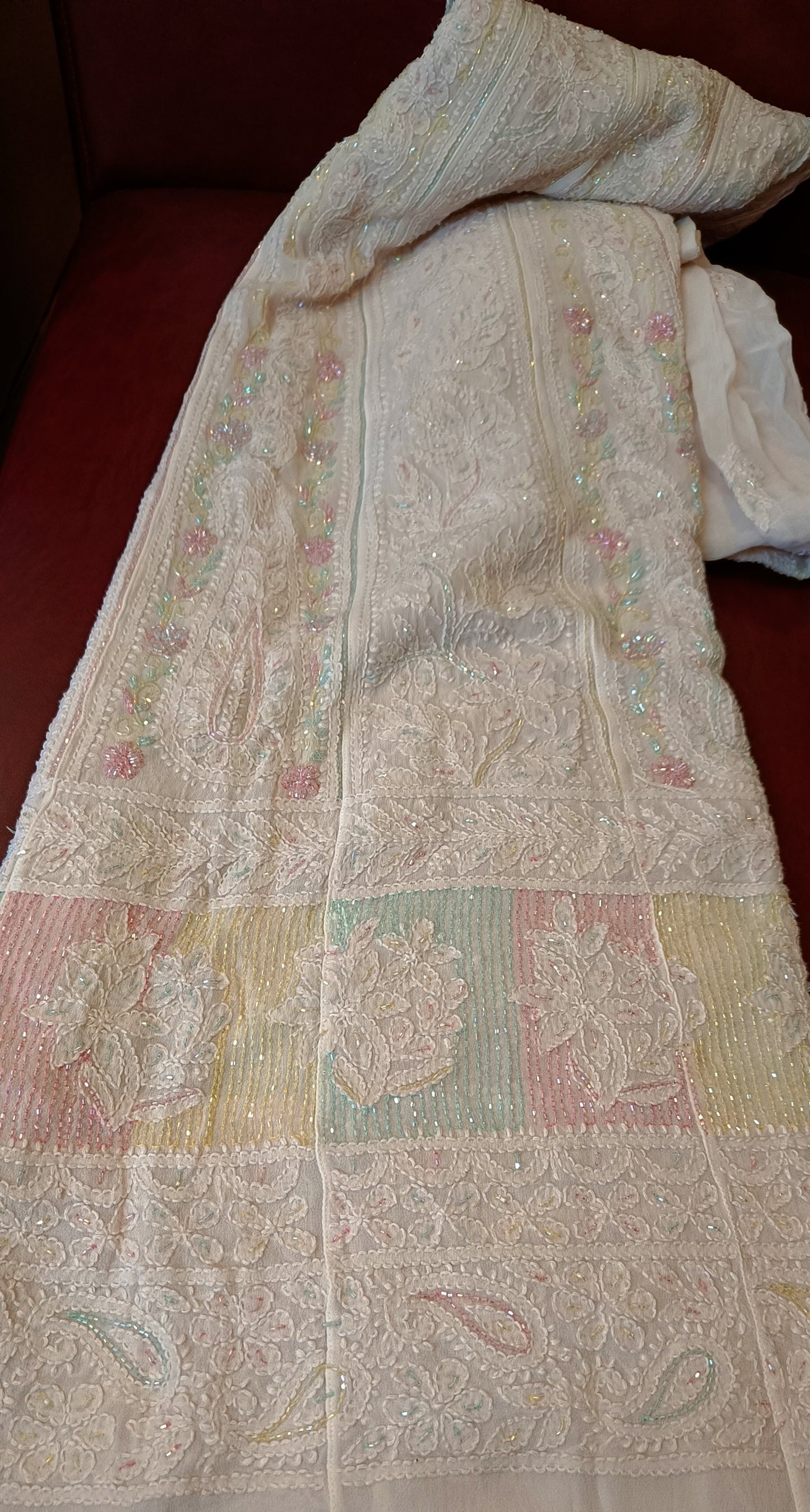 Mint Green Chikankari and Cut Dana Embroidered Anarkali with Dupatta
