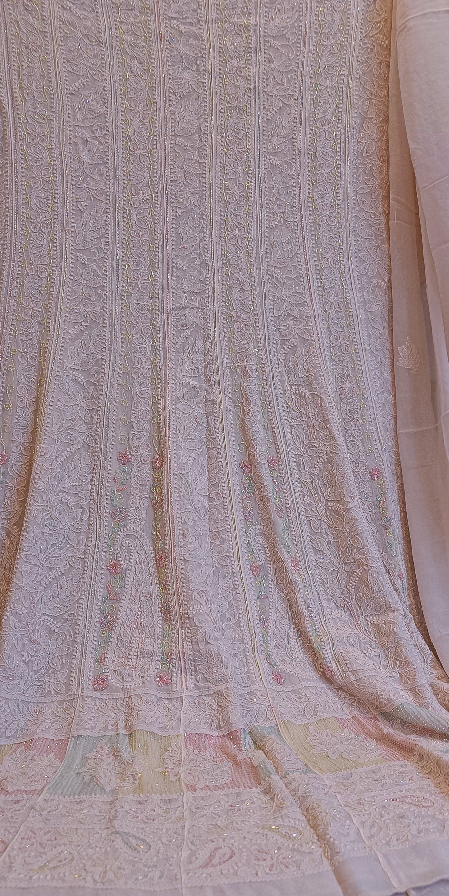 Nude Pink Chikankari and Cut Dana Embroidered Anarkali with Dupatta