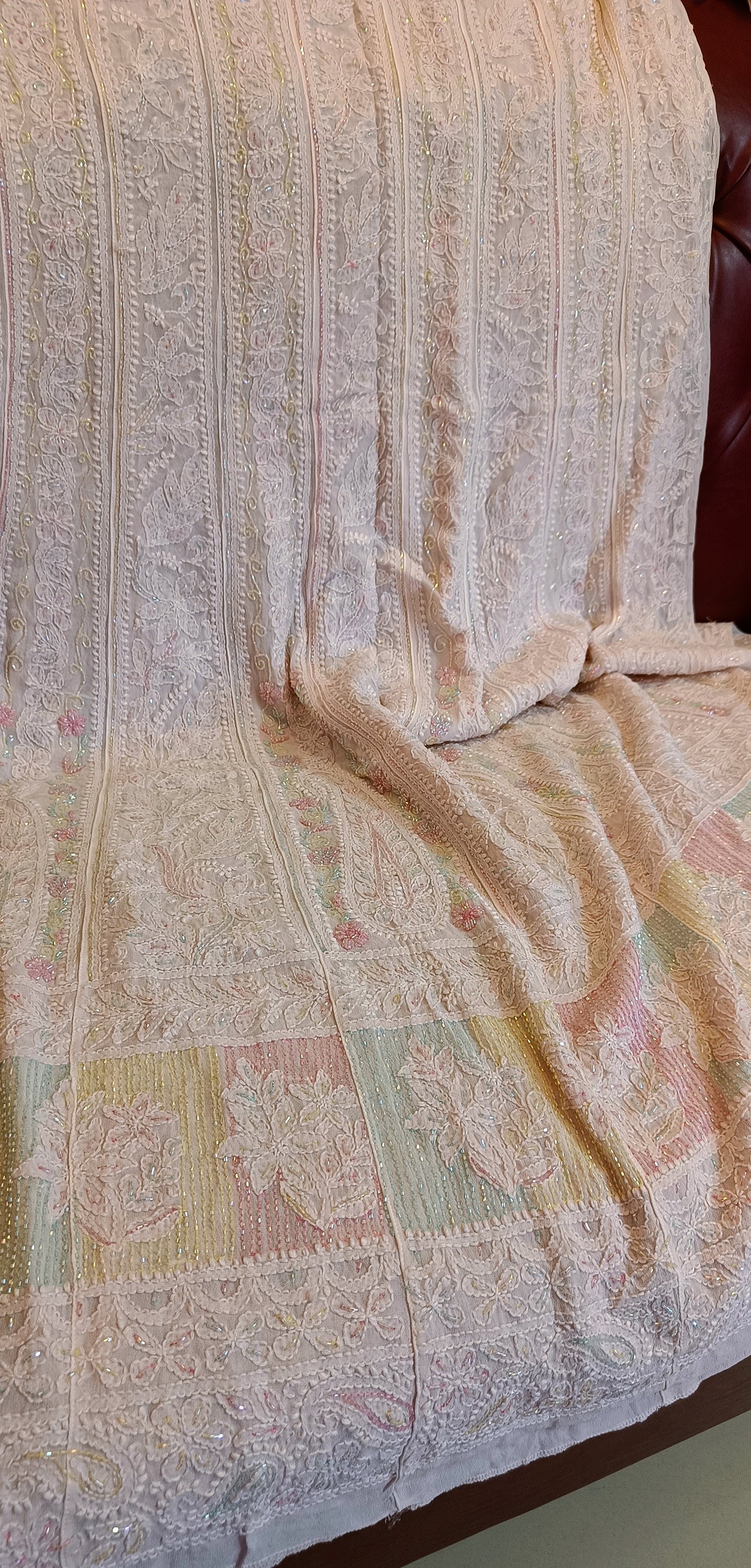 Nude Pink Chikankari and Cut Dana Embroidered Anarkali with Dupatta