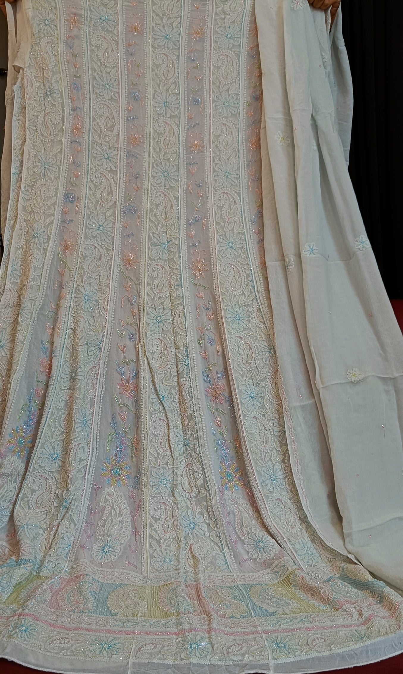 Mint Green Chikankari and Cut Dana Embroidered Anarkali with Dupatta